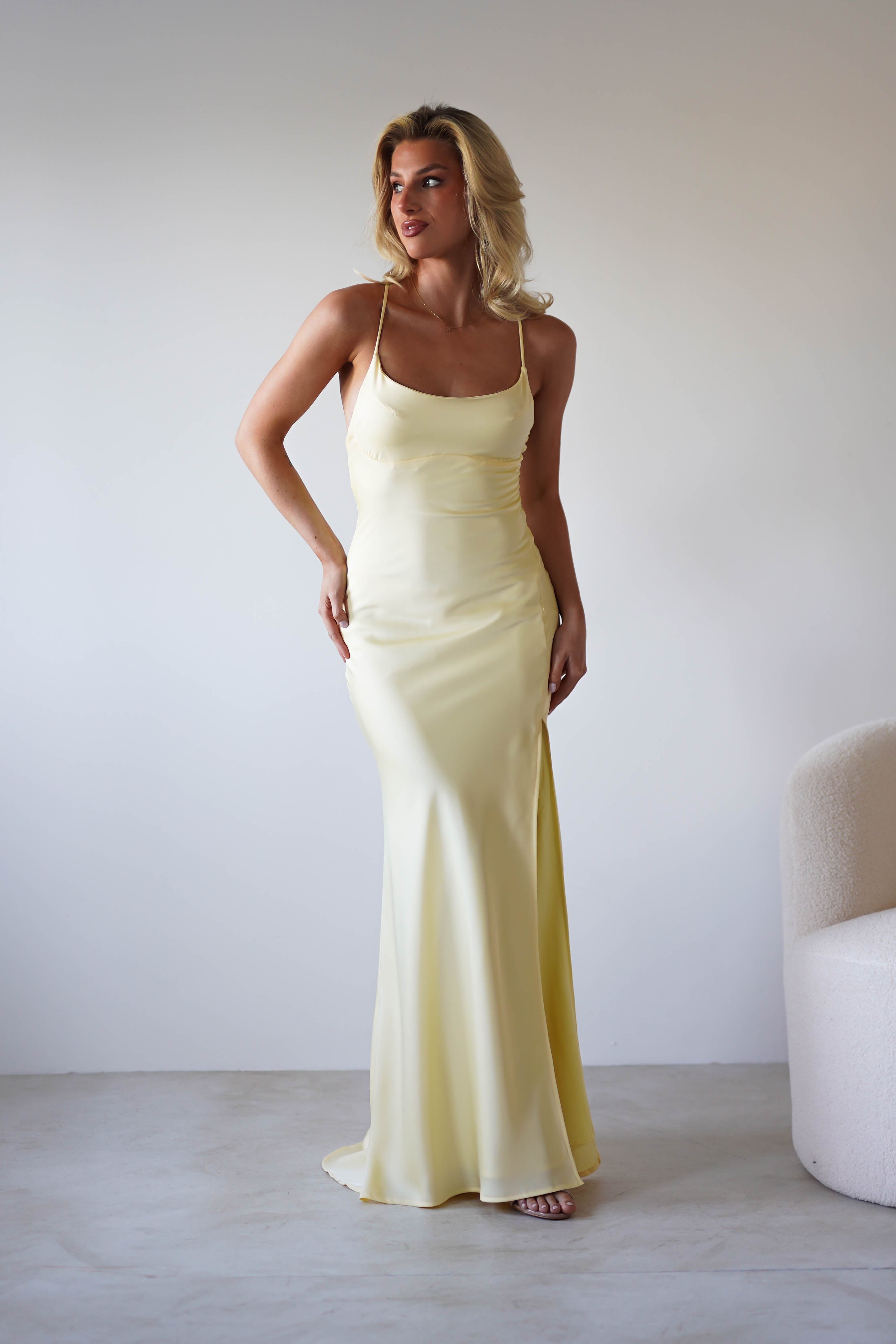 Elsa Matte Satin Maxi Gown | Yellow | Oh Hello Clothing | XS (6)