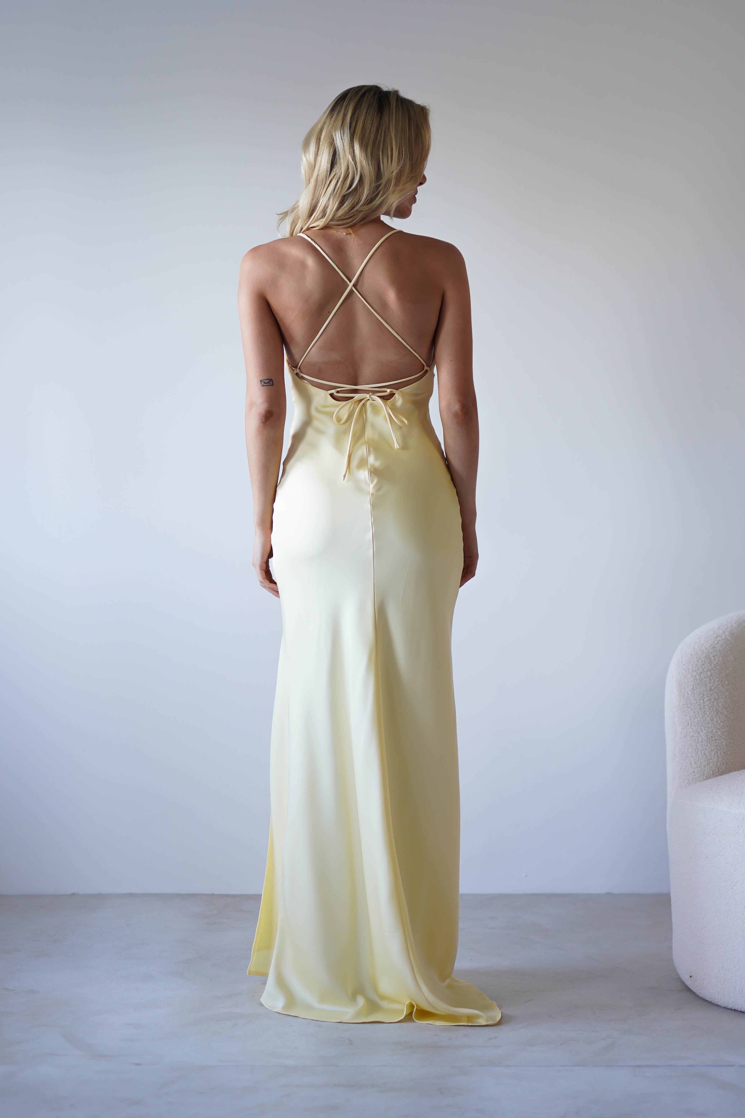 Elsa Matte Satin Maxi Gown | Yellow | Oh Hello Clothing | XS (6)