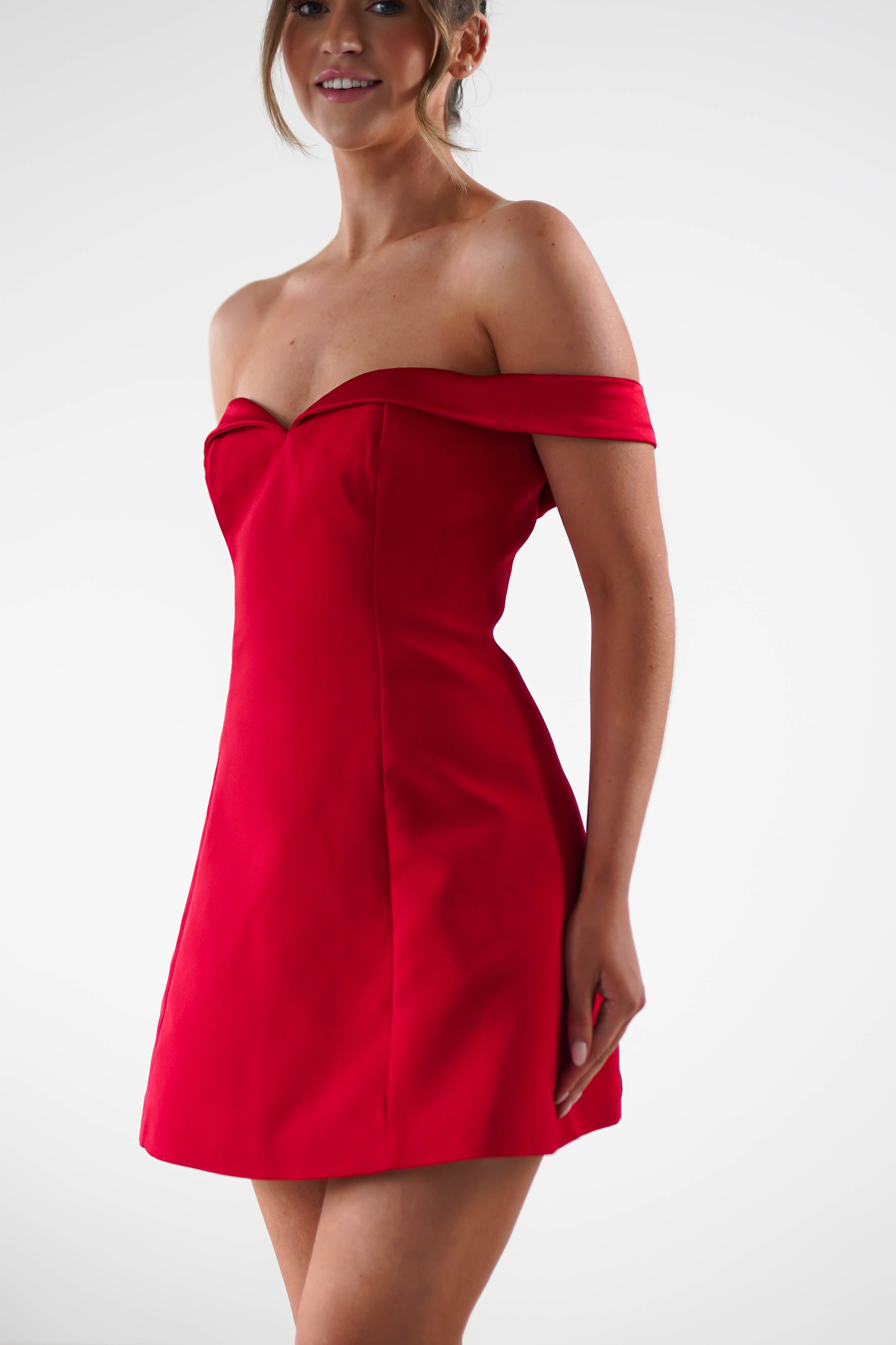 Petra Off the Shoulder Mini Dress | Red | Oh Hello Clothing | S (8)