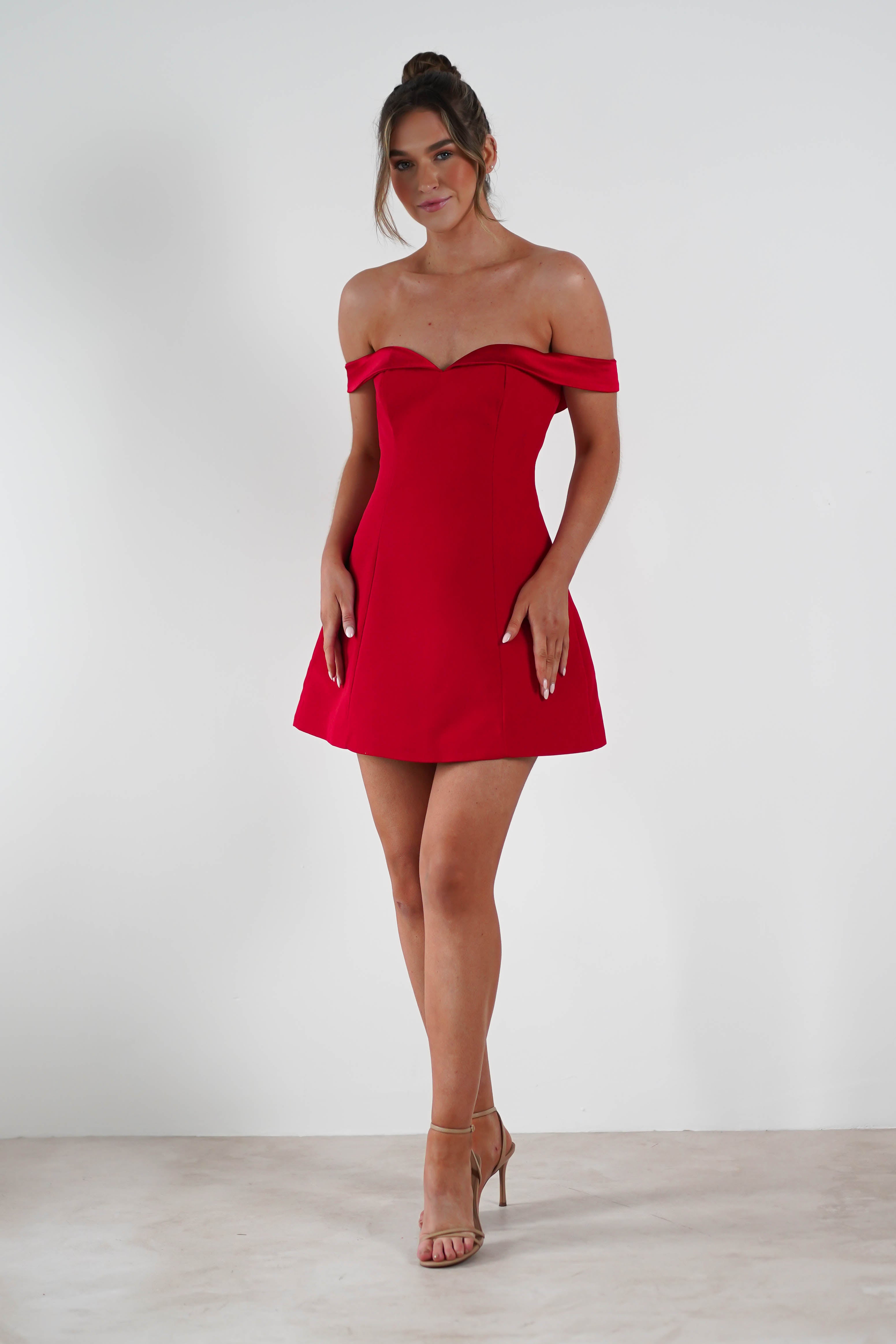 Petra Off the Shoulder Mini Dress | Red | Oh Hello Clothing | S (8)