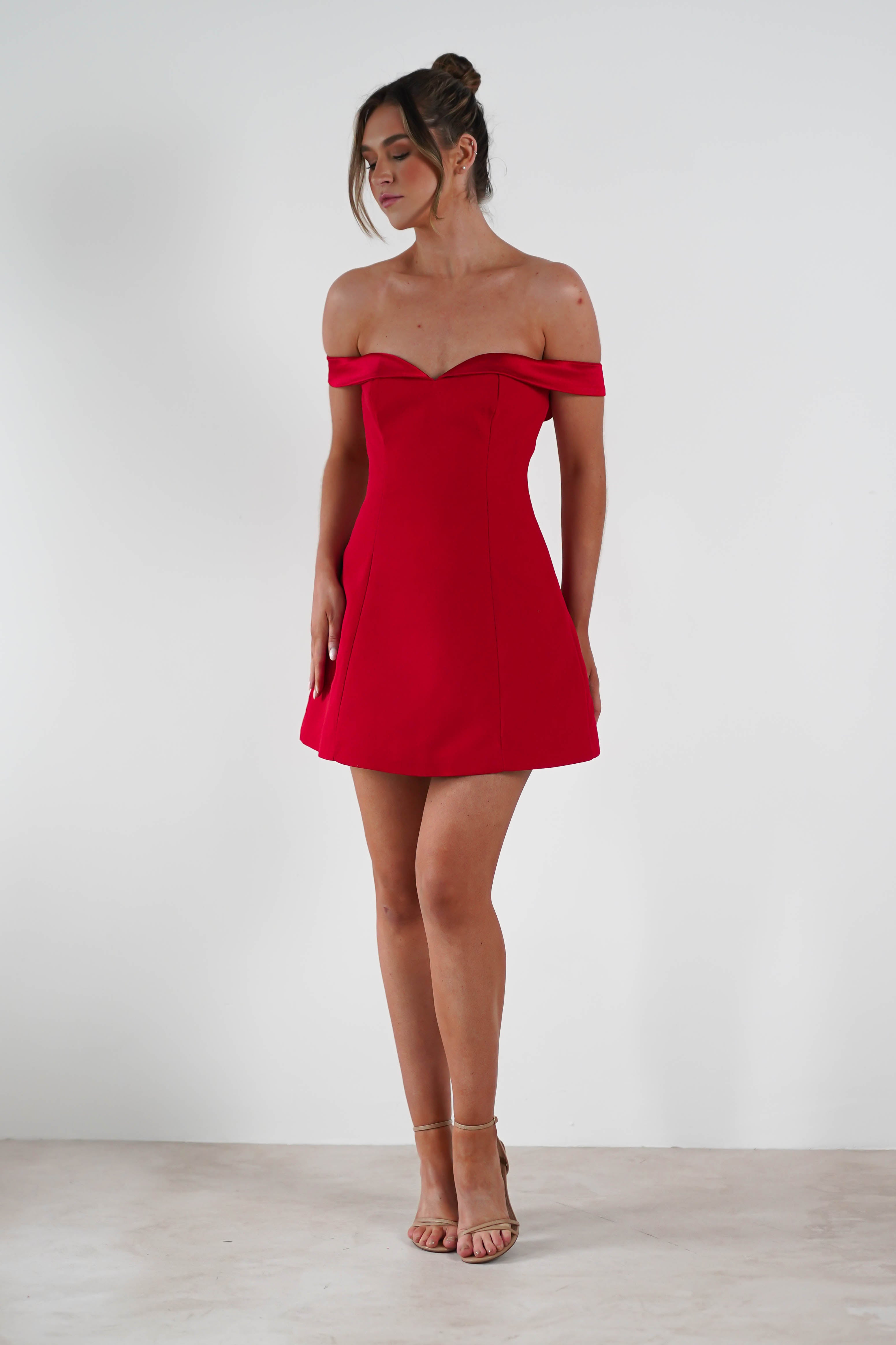 Petra Off the Shoulder Mini Dress | Red | Oh Hello Clothing | S (8)