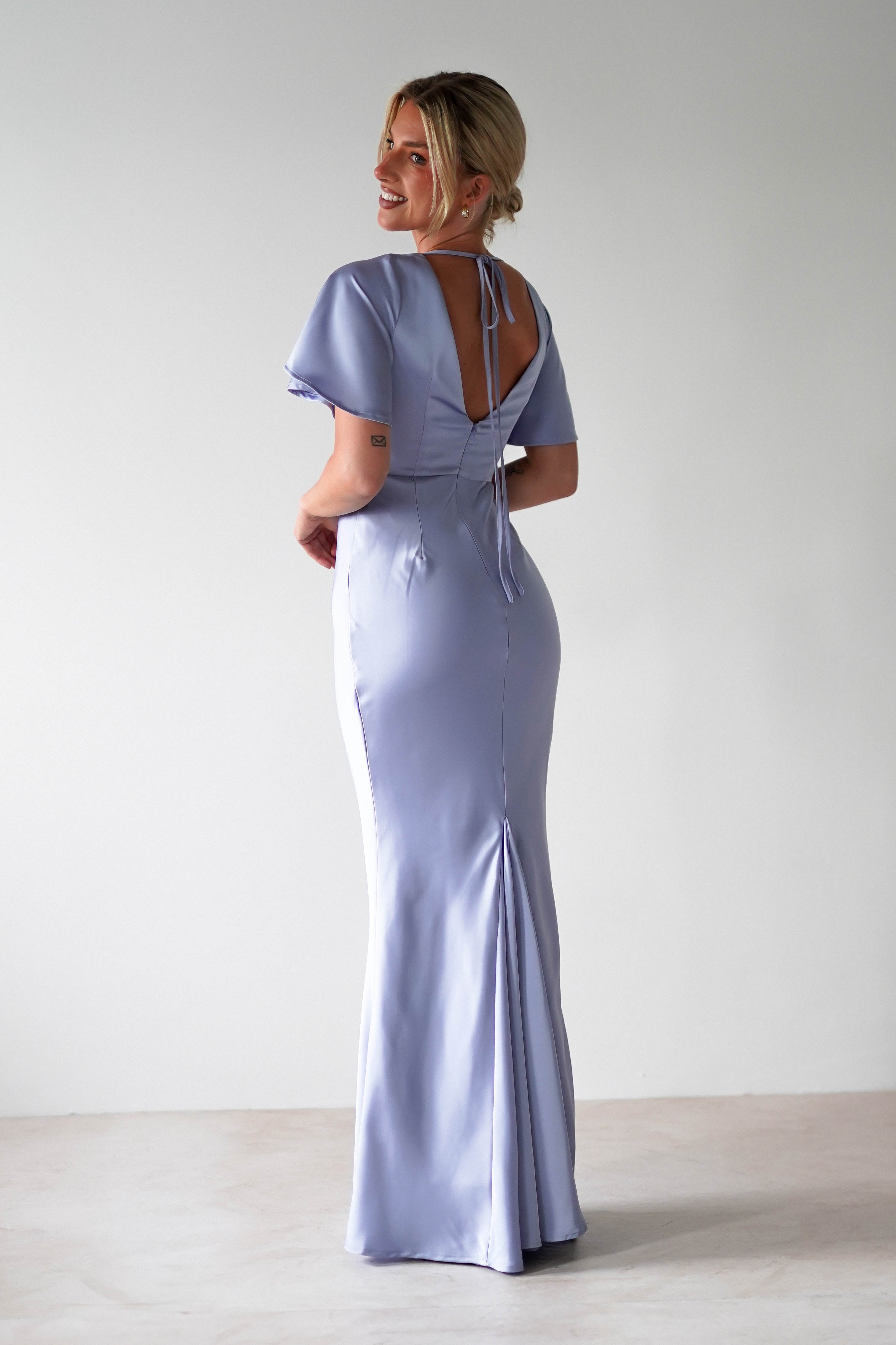Olivia Soft Matte Satin Maxi Dress | Periwinkle Blue | Oh Hello Clothing | XS (6)