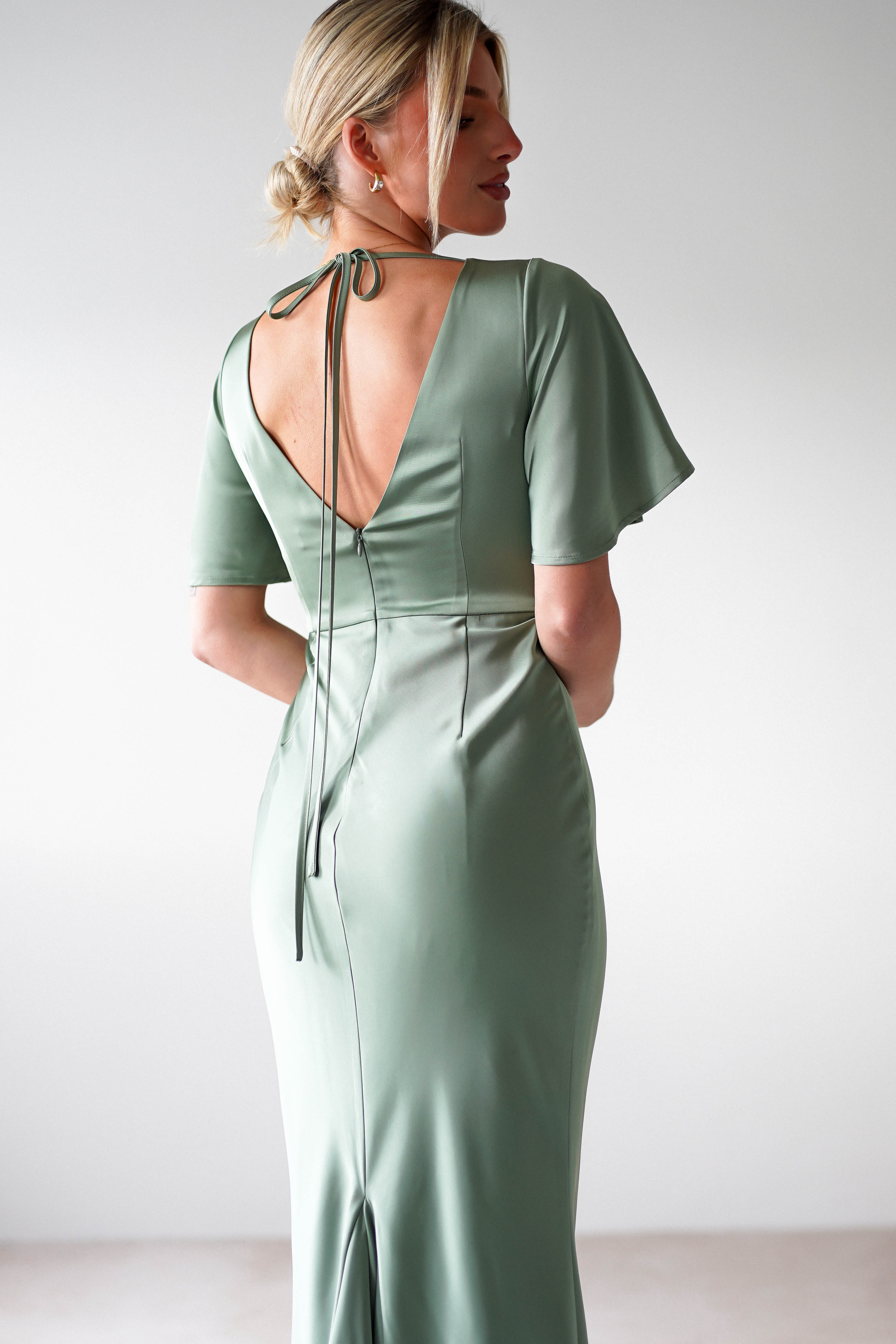 Olivia Soft Matte Satin Maxi Dress | Olive | Oh Hello Clothing | XS (6)