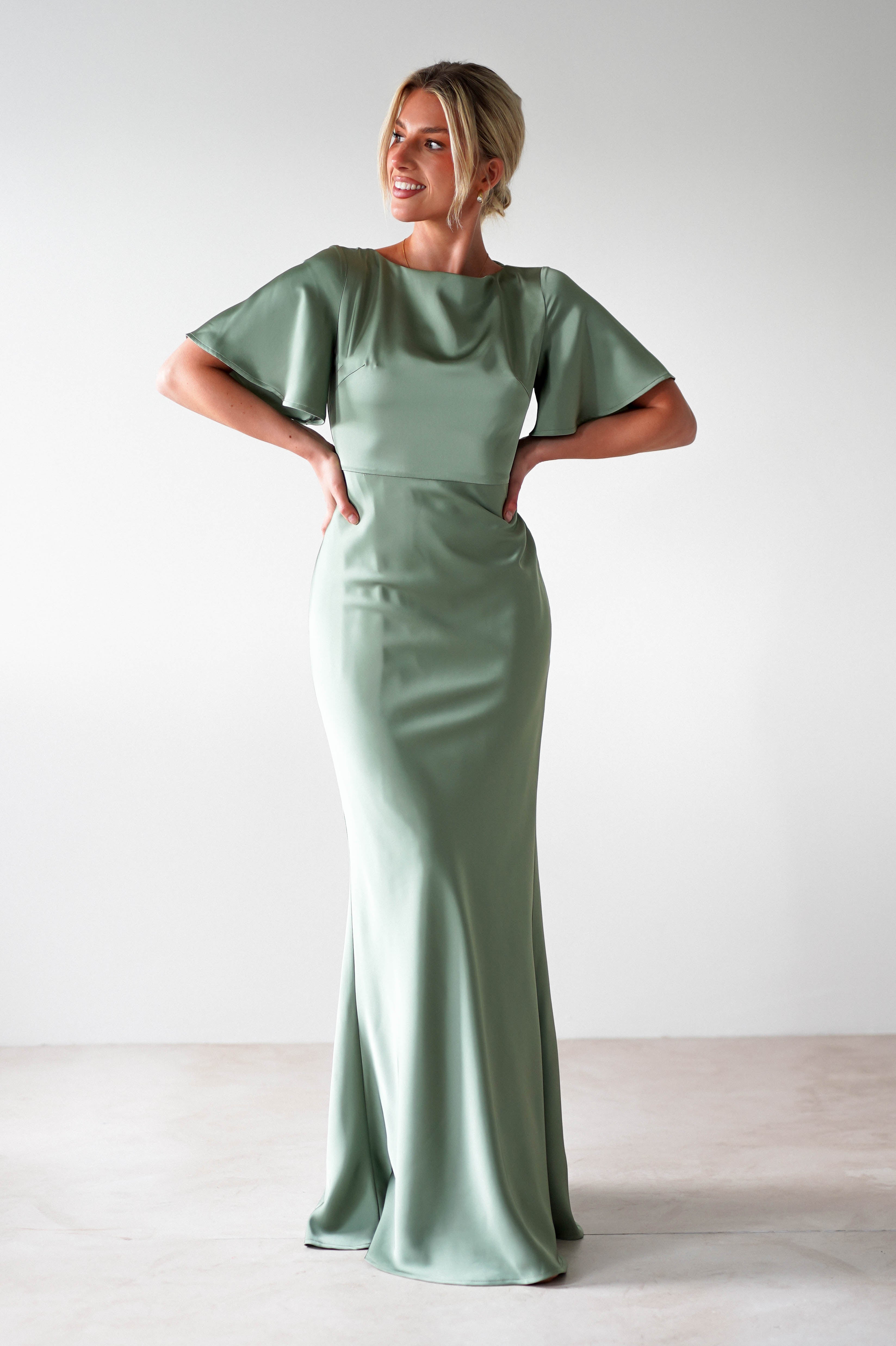 Olivia Soft Matte Satin Maxi Dress | Olive | Oh Hello Clothing | XS (6)