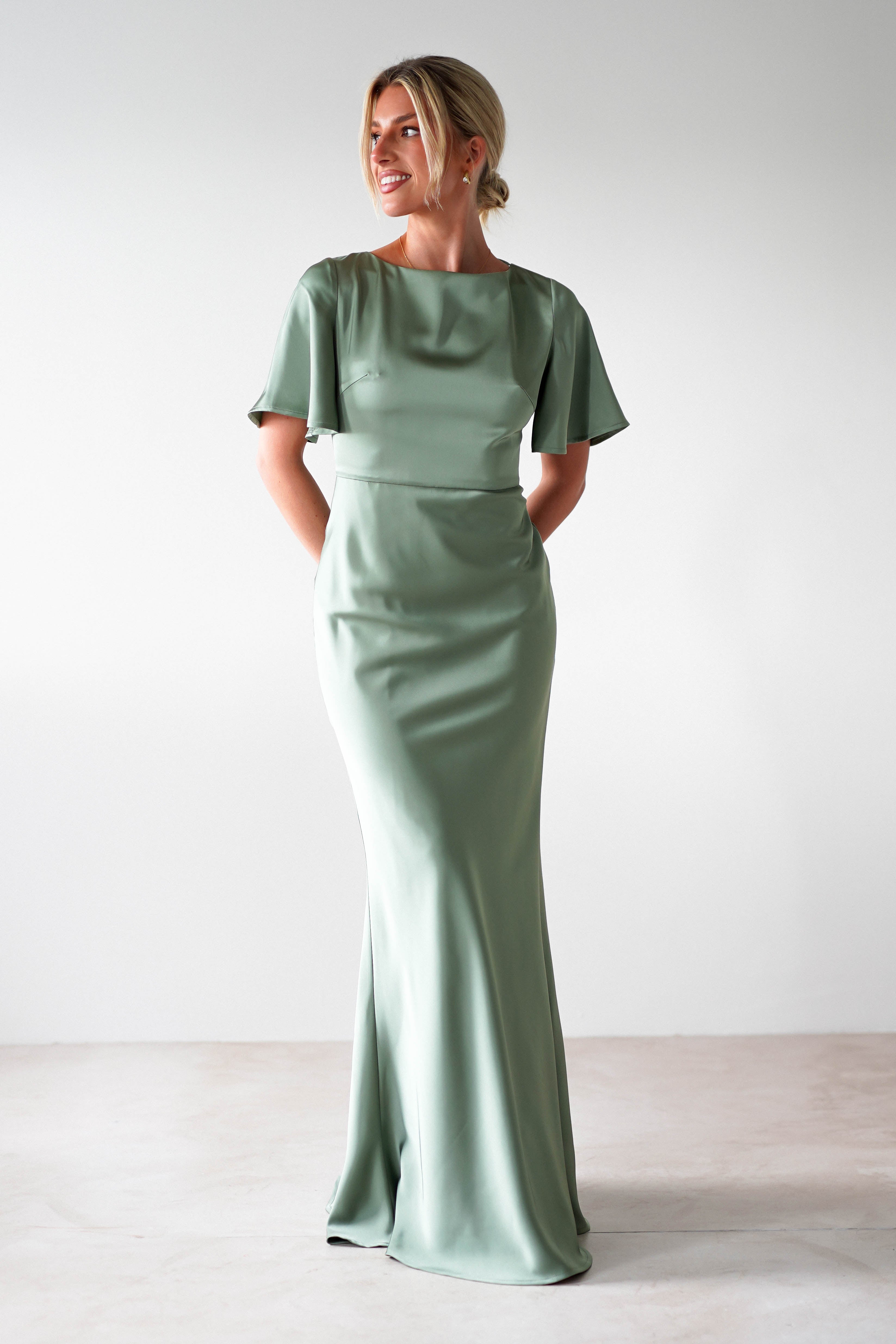 Olivia Soft Matte Satin Maxi Dress | Olive | Oh Hello Clothing | XS (6)