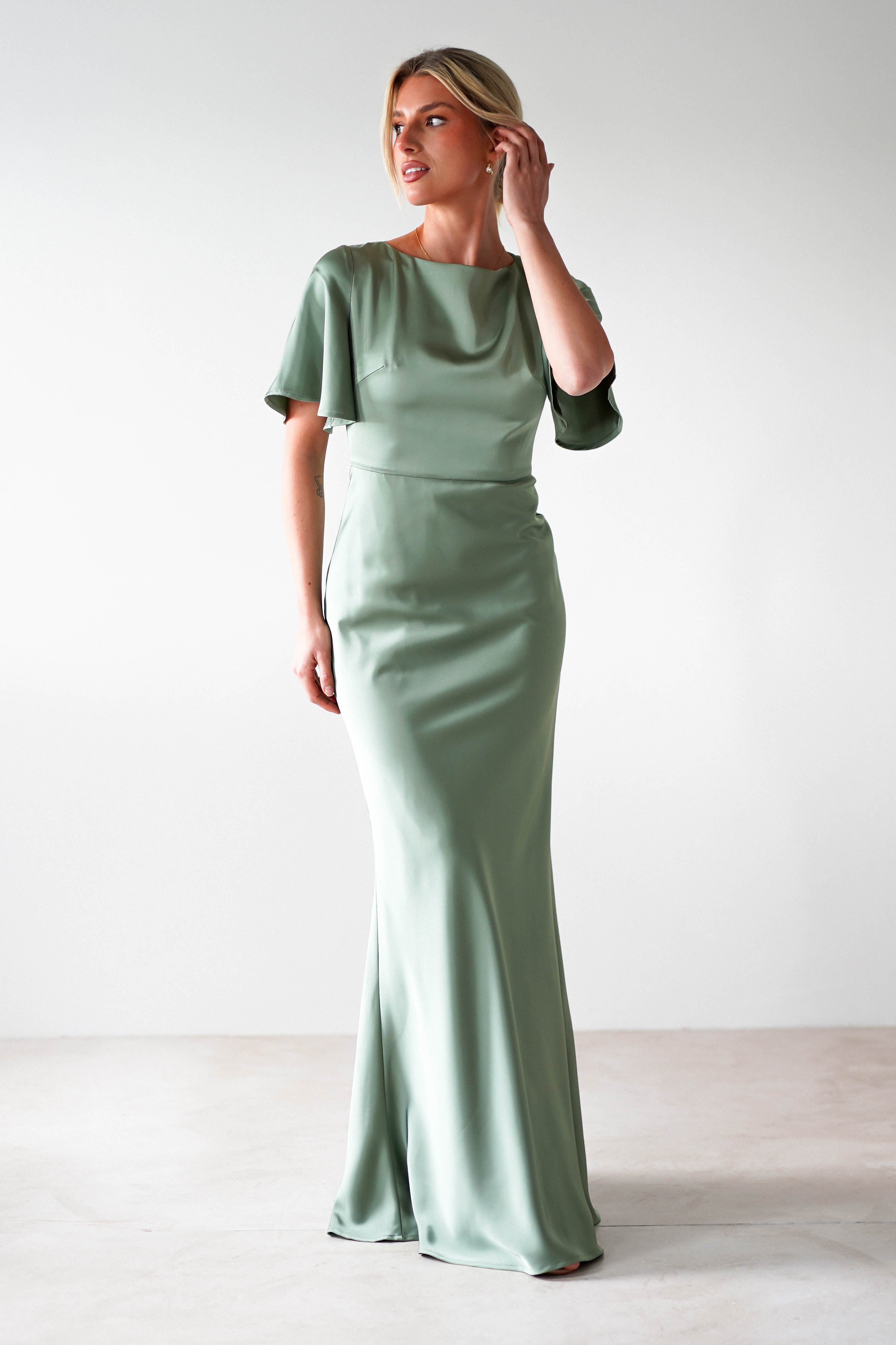 Olivia Soft Matte Satin Maxi Dress | Olive | Oh Hello Clothing | XS (6)