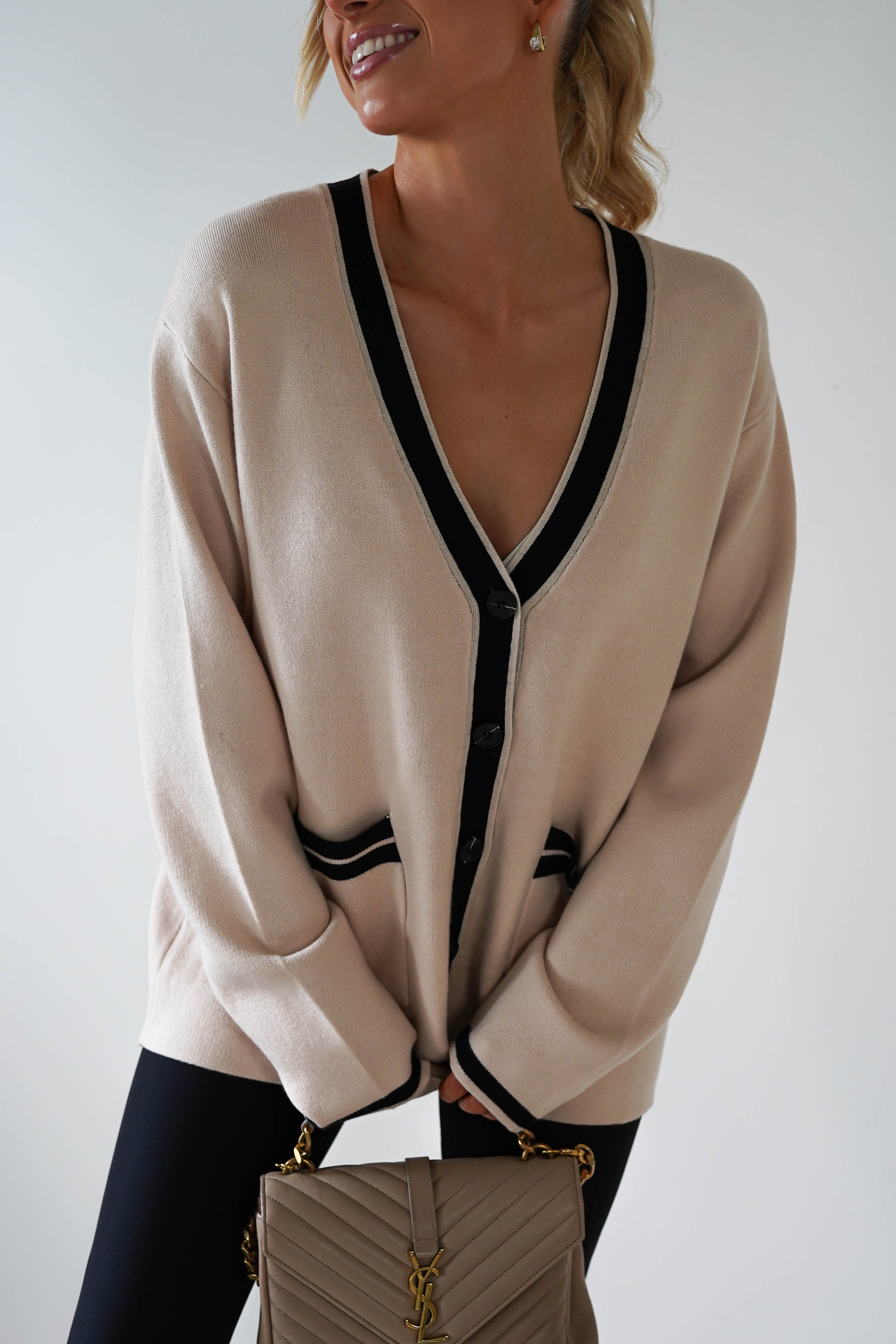 Calvin 2 Tone Over Sized Cardigan | Cream/Black | Oh Hello Clothing | ONE SIZE (6 - 12)