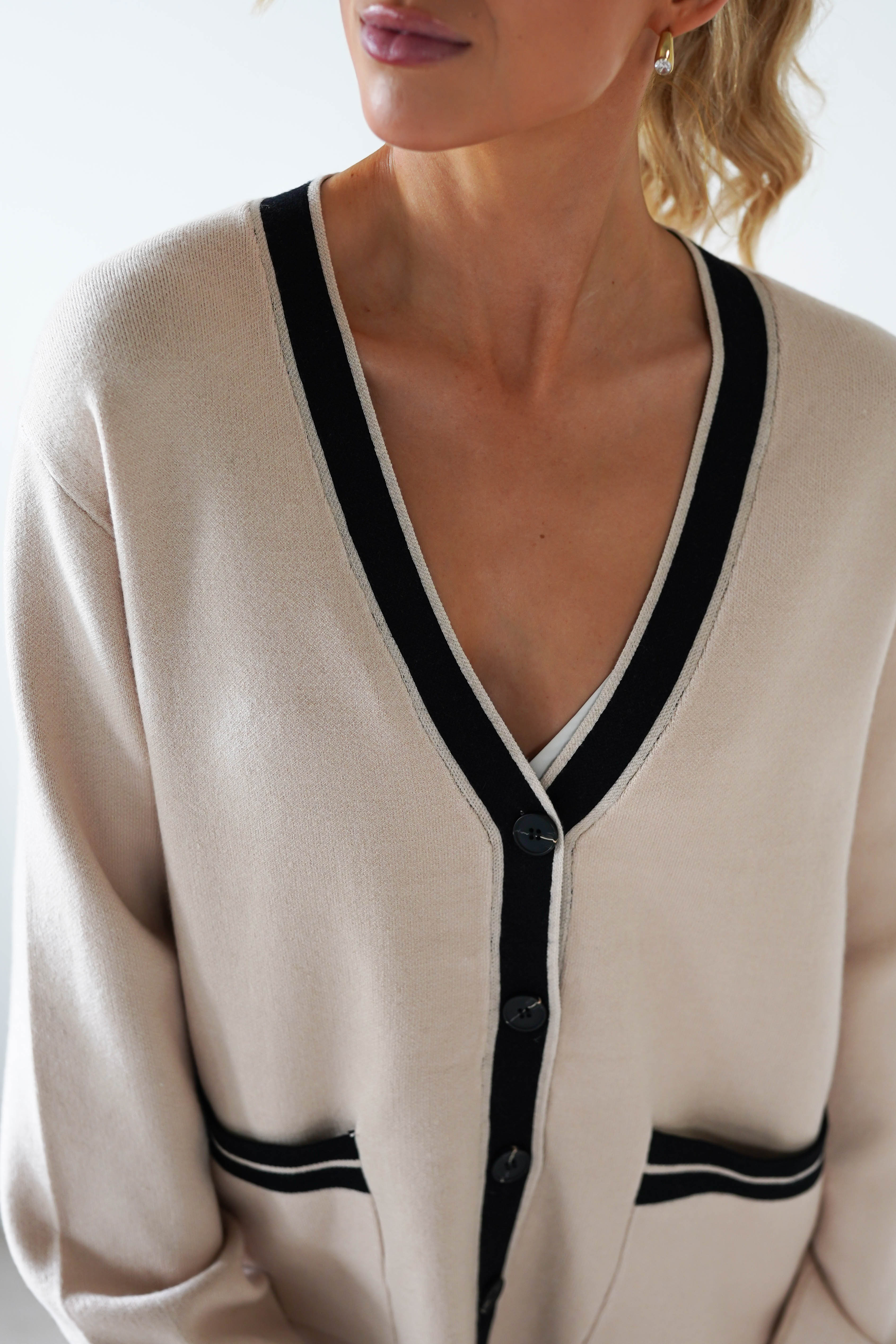 Calvin 2 Tone Over Sized Cardigan | Cream/Black | Oh Hello Clothing | ONE SIZE (6 - 12)