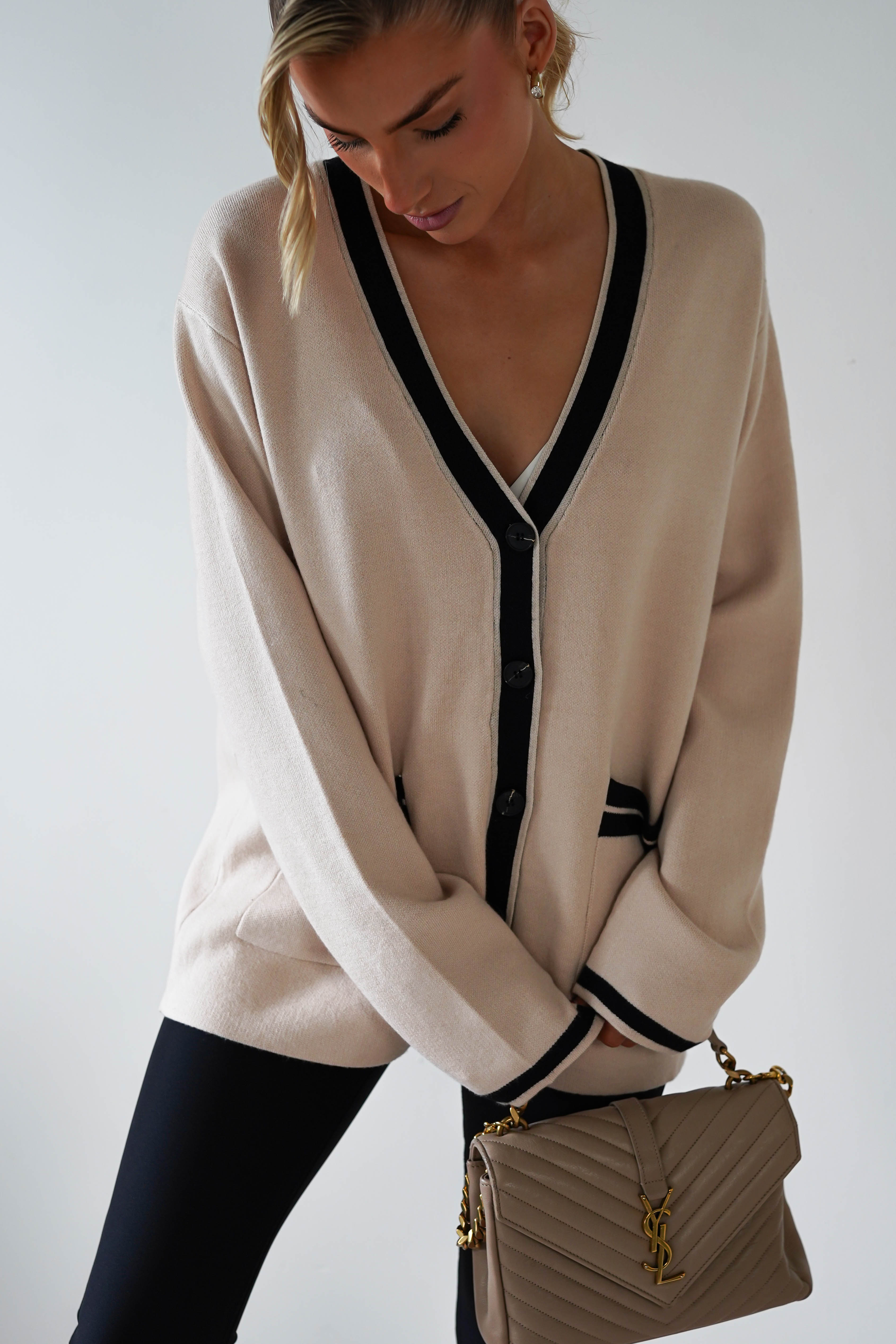 Calvin 2 Tone Over Sized Cardigan | Cream/Black | Oh Hello Clothing | ONE SIZE (6 - 12)