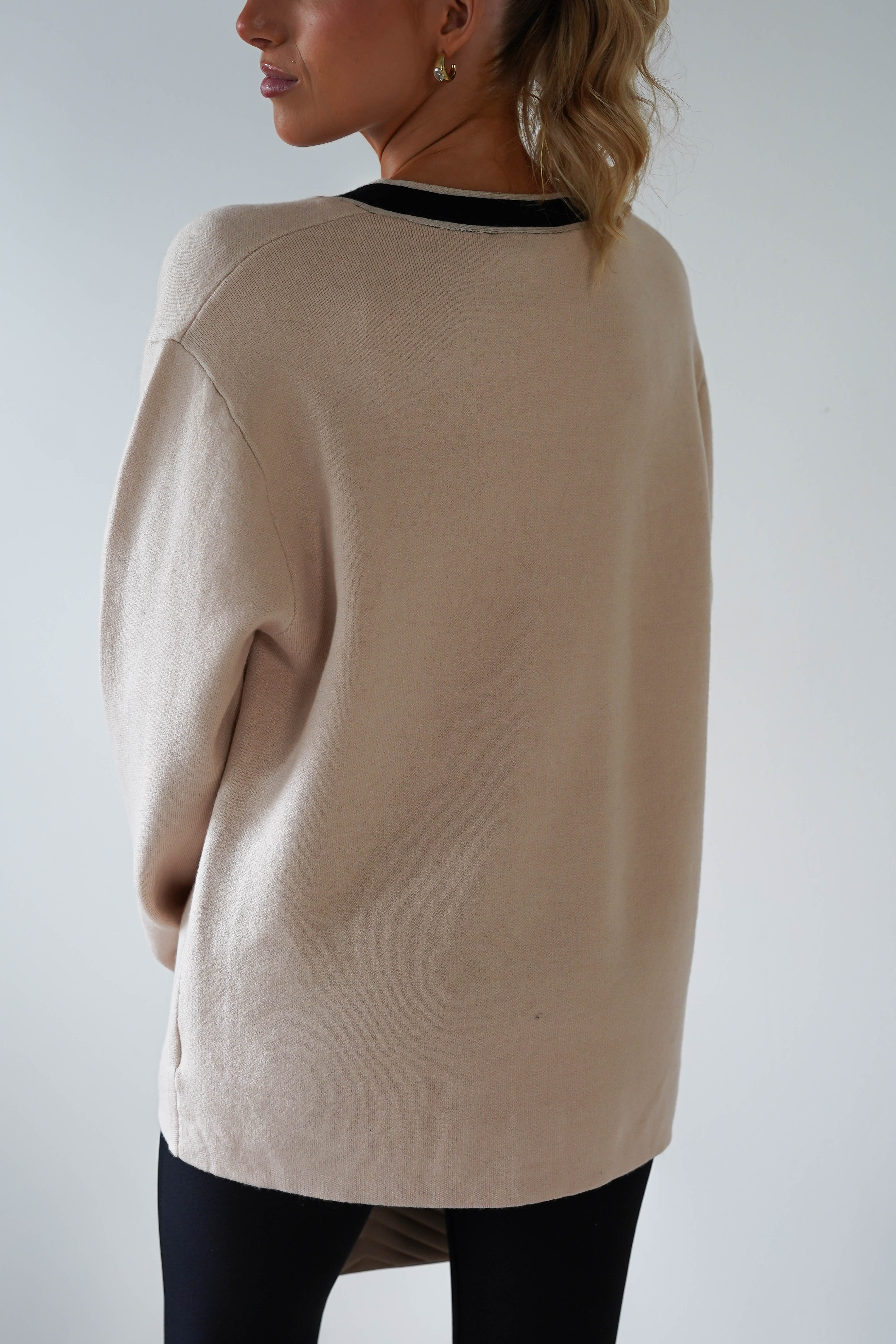 Calvin 2 Tone Over Sized Cardigan | Cream/Black | Oh Hello Clothing | ONE SIZE (6 - 12)