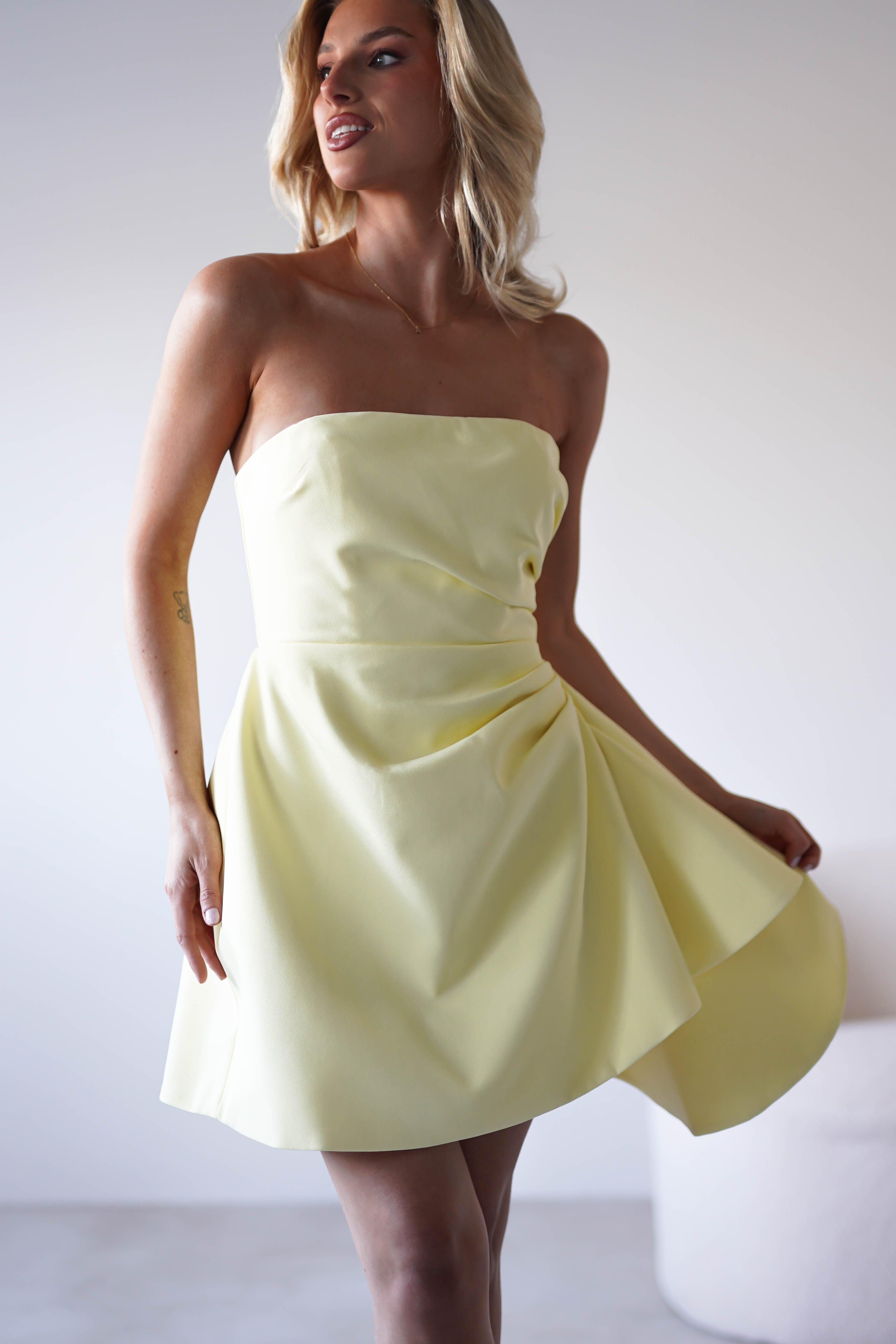 Quinta Strapless Mini Dress | Yellow | Oh Hello Clothing | XS (6)