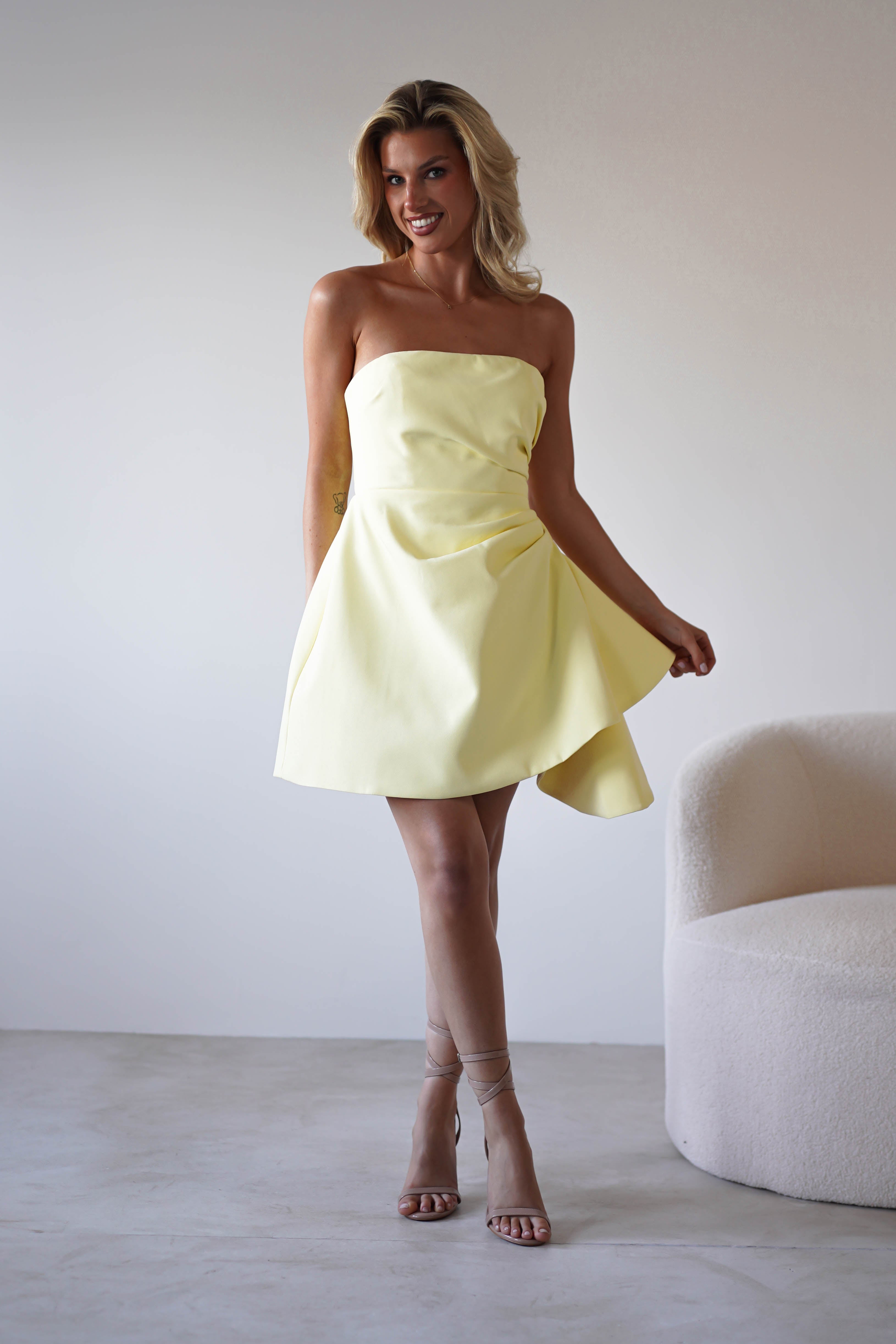 Quinta Strapless Mini Dress | Yellow | Oh Hello Clothing | XS (6)