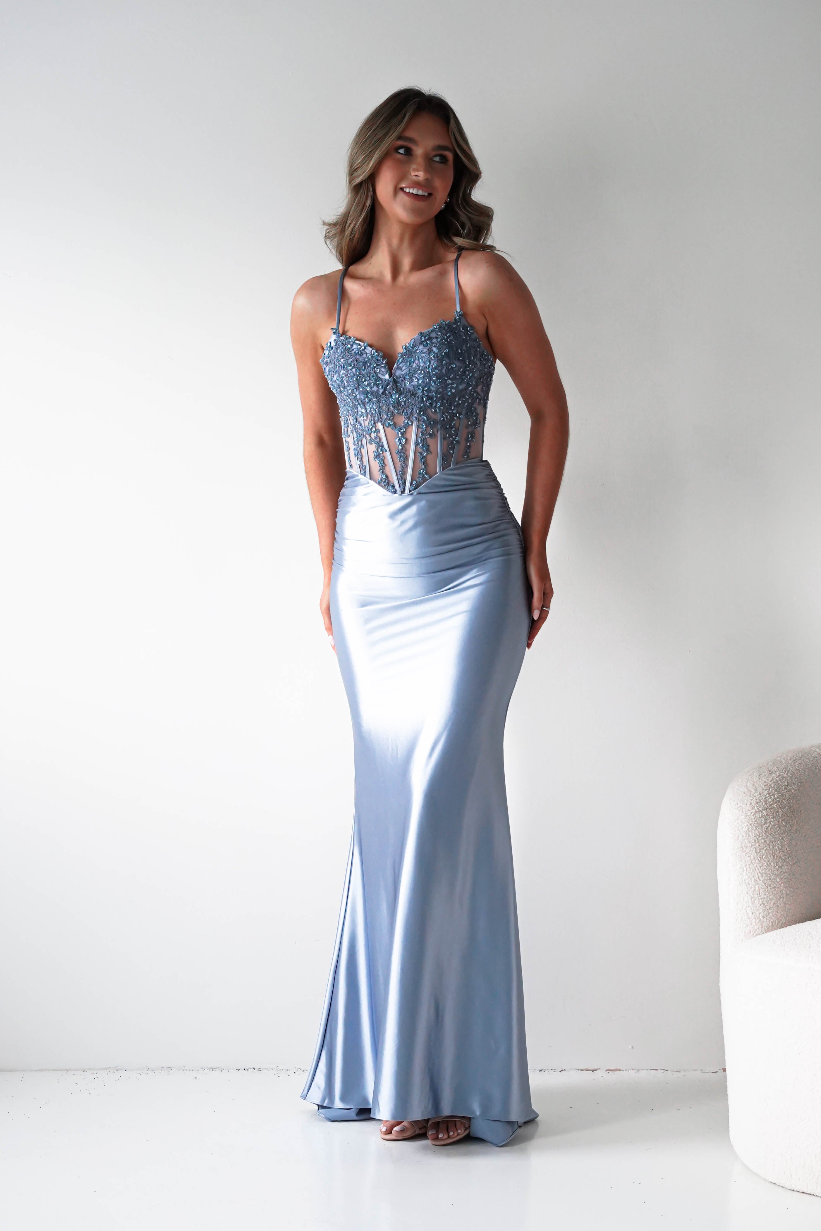 Oh Hello Clothing Dresses > Prom Dresses 1*DONE- Raya Embellished Corset Gown | NEW COLOUR- LIGHT BLUE SAMPLE