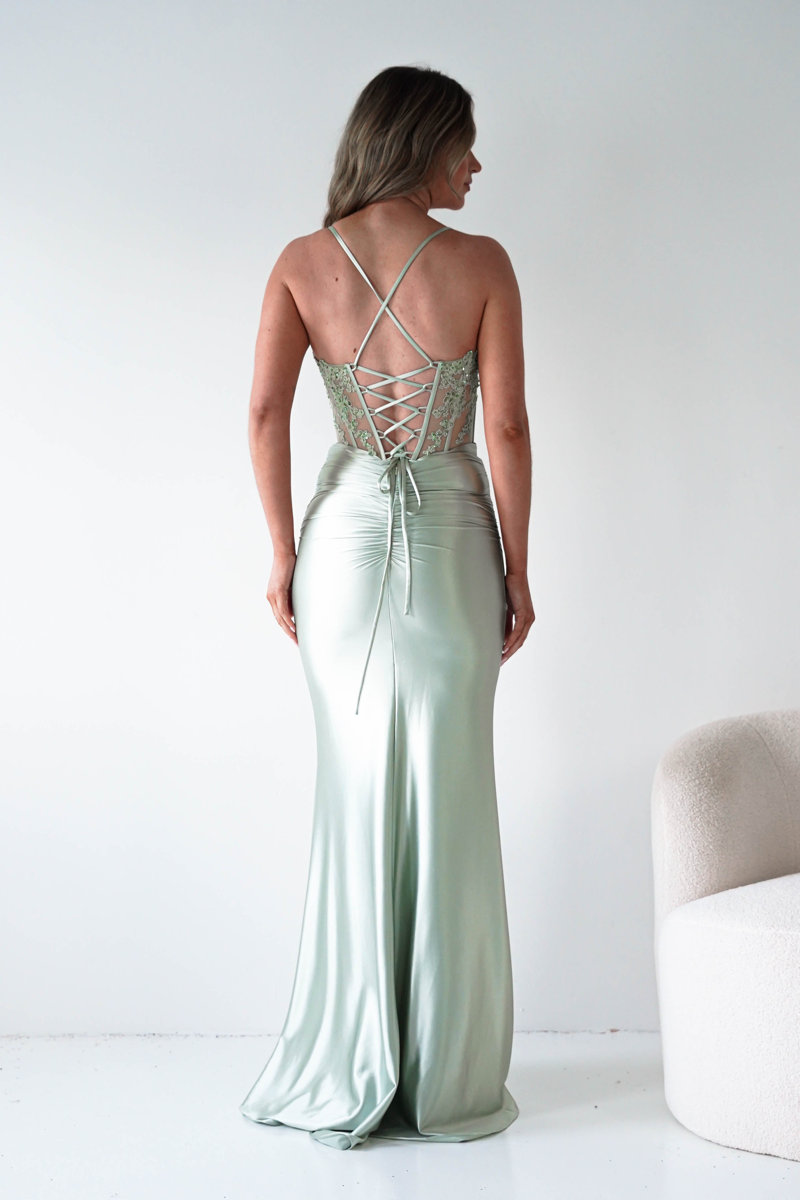 Oh Hello Clothing Dresses > Prom Dresses 1*DONE- Raya Embellished Corset Gown | NEW COLOUR- Sage SAMPLE (Copy) (Copy)