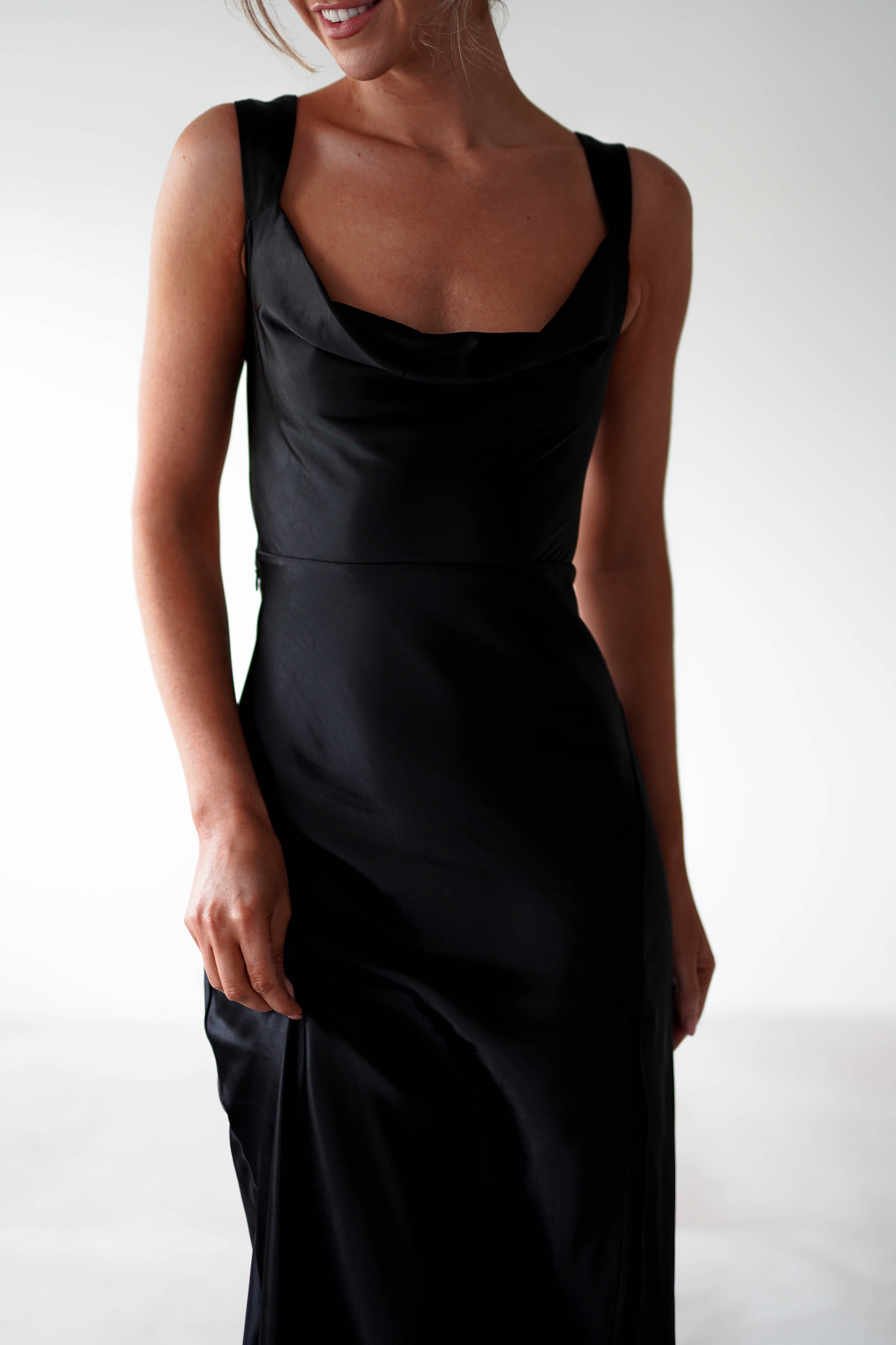 Riviera Soft Satin Maxi Gown | Black - Oh Hello Clothing