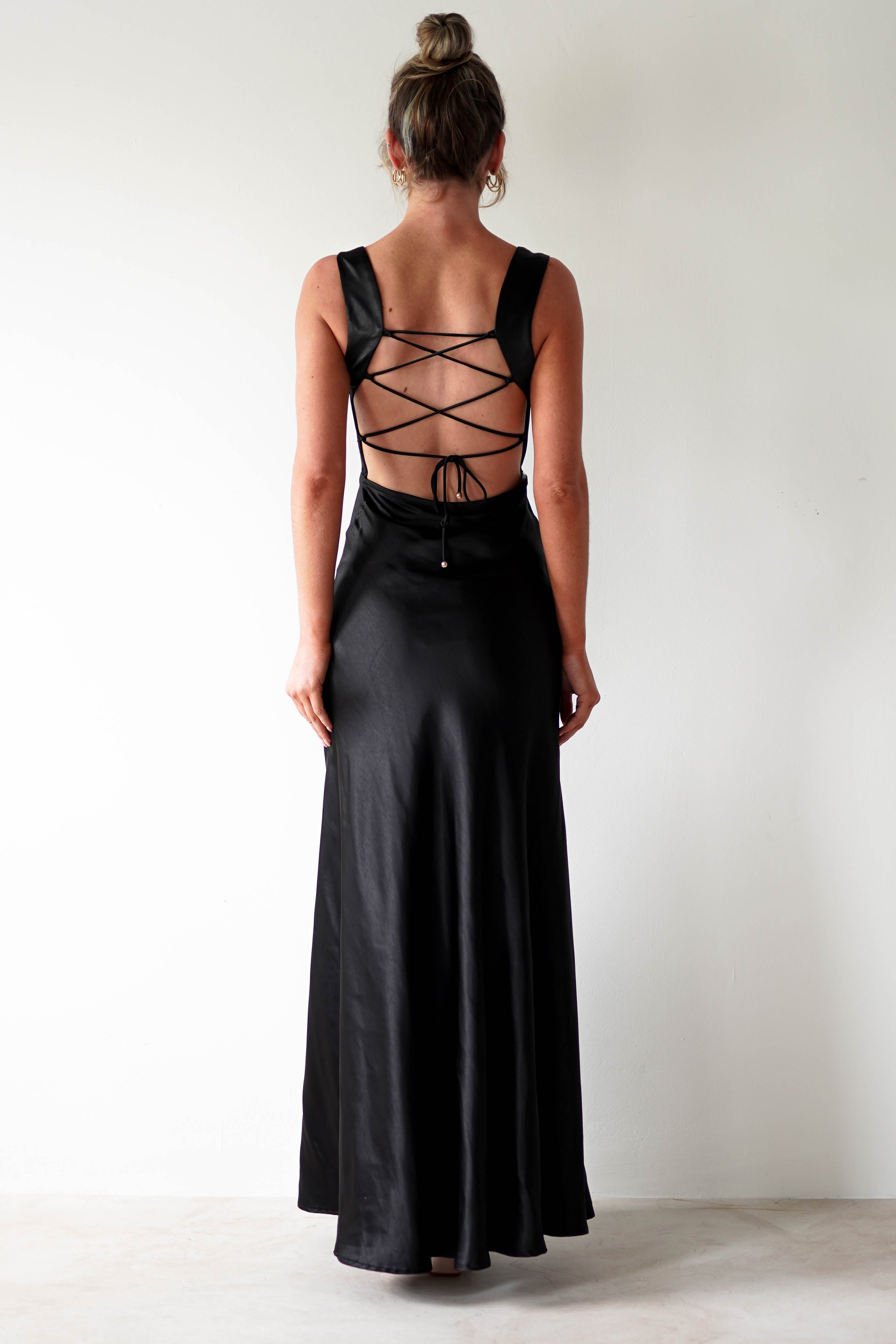 Riviera Soft Satin Maxi Gown | Black - Oh Hello Clothing