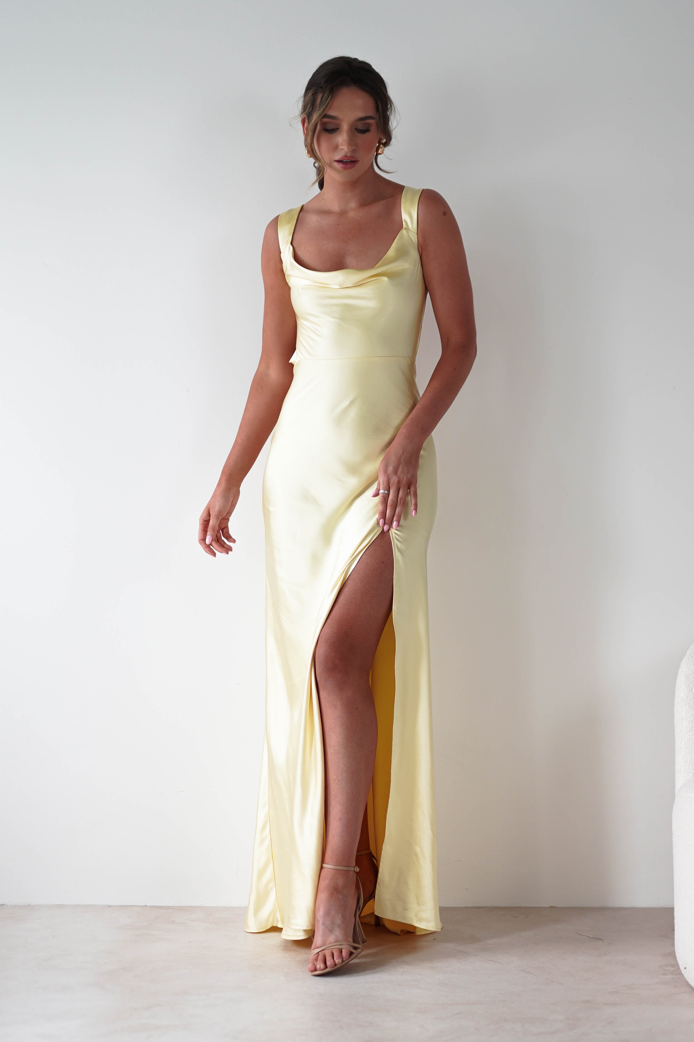 Riviera Soft Satin Maxi Gown | Yellow | Oh Hello Clothing | XS (6)