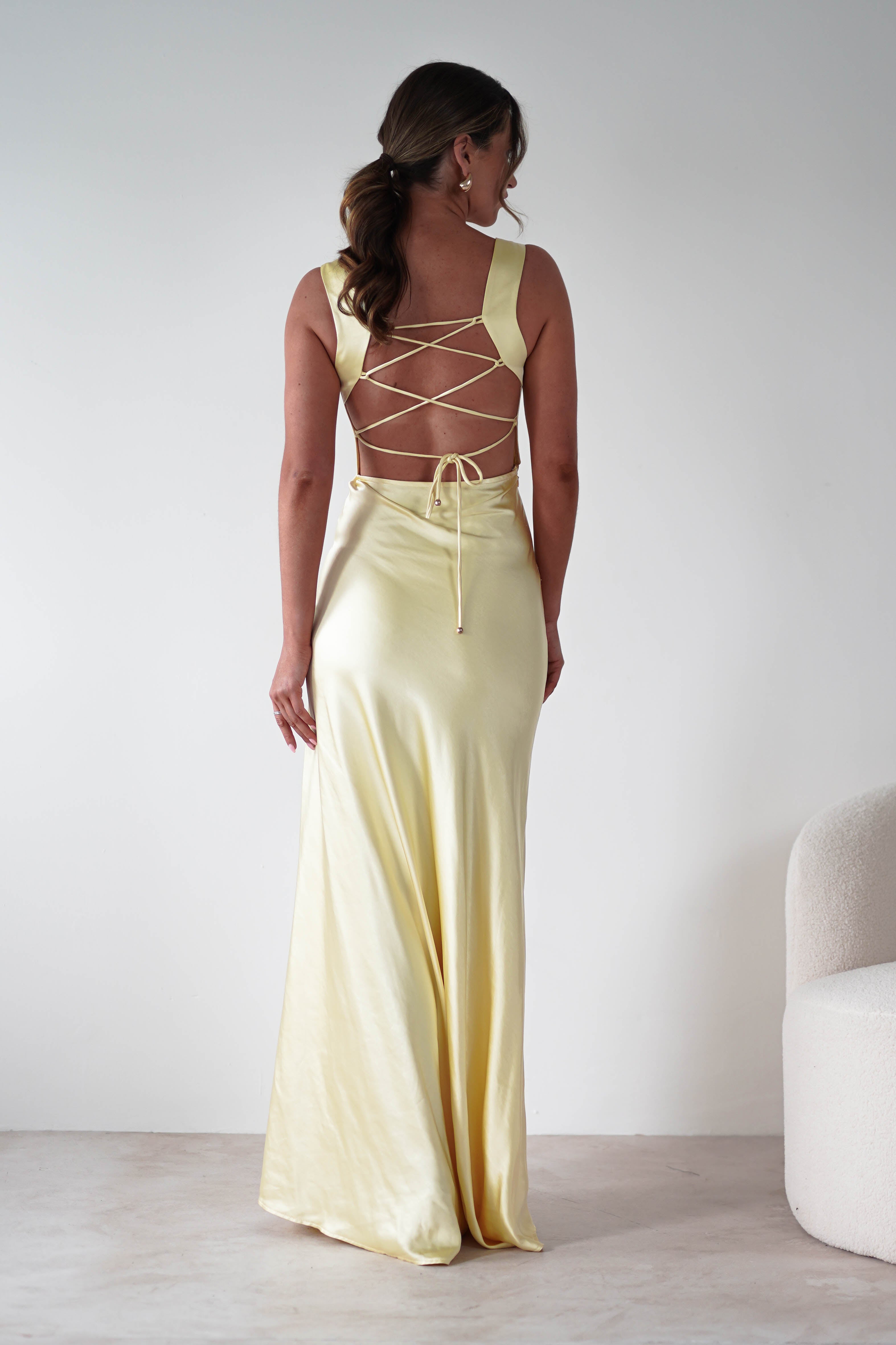 Riviera Soft Satin Maxi Gown | Yellow | Debs & Prom | Formal Gown | Oh Hello Clothing
