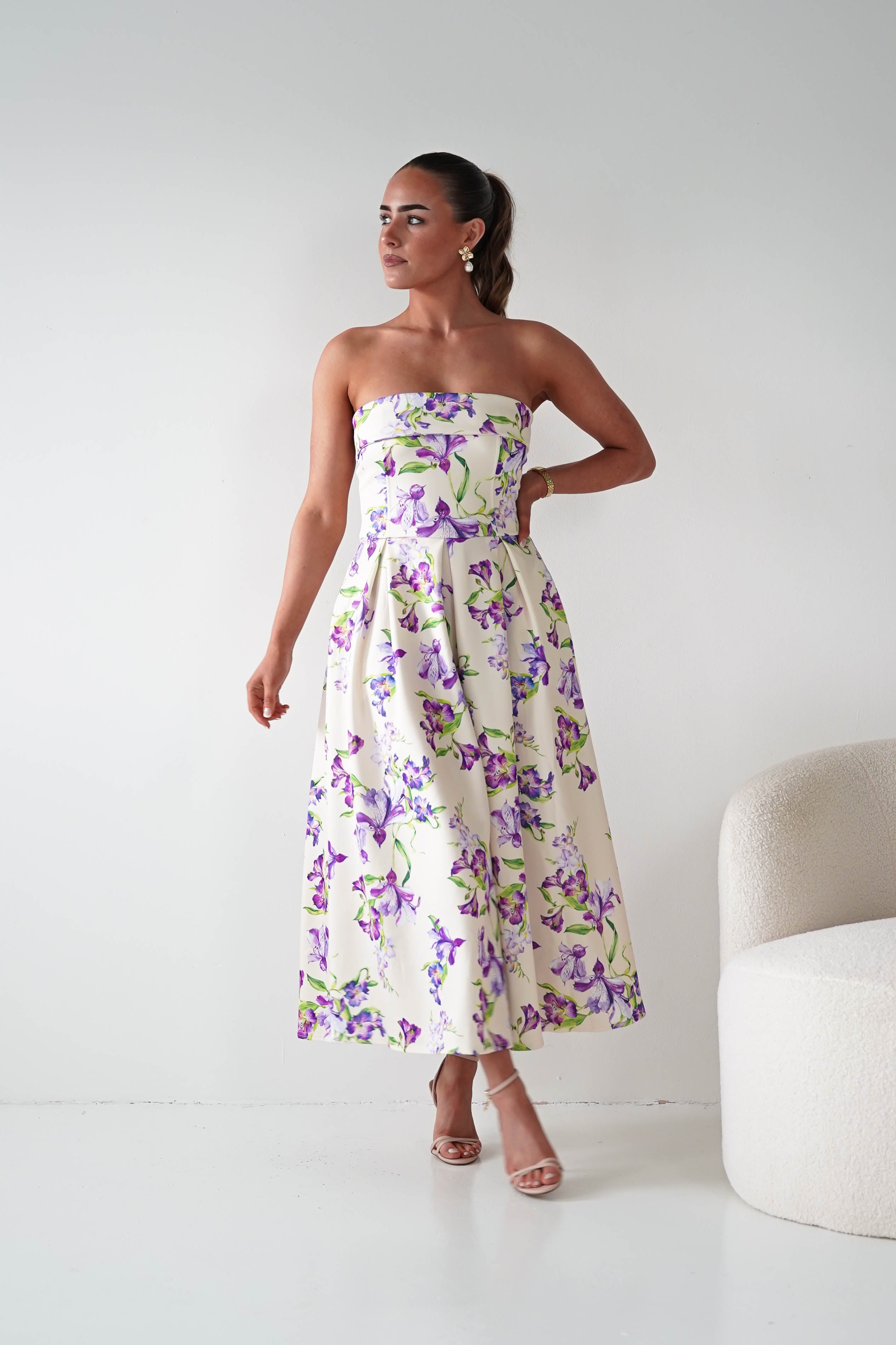 Oh Hello Clothing Women > Clothing > Dresses 1*DONE -S18893- DANNI STRAPLESS MIDI DRESS FLROAL -YELLOW (Copy)