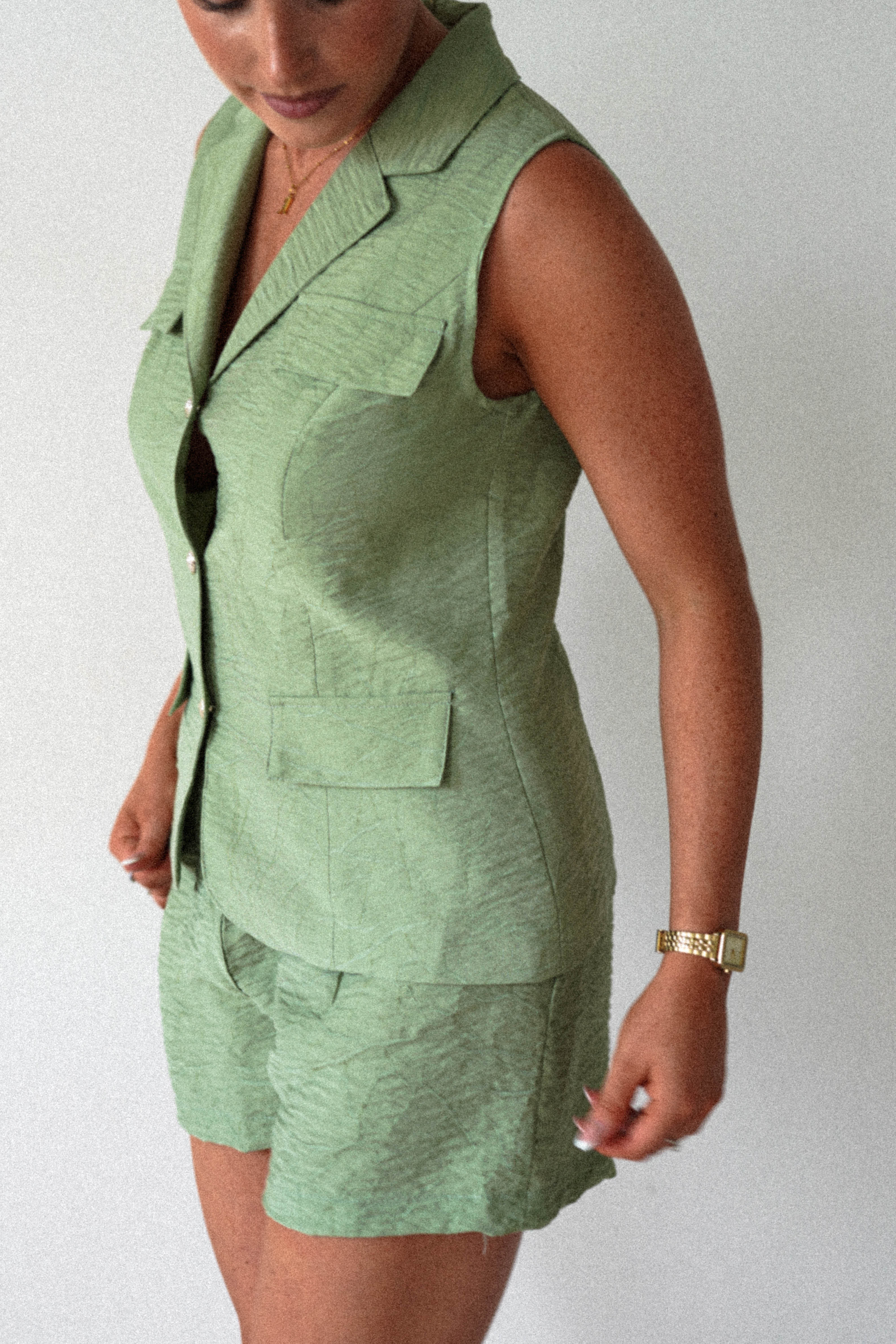 Polly Waistcoat and Shorts Set | Green | Oh Hello Clothing | S (8)