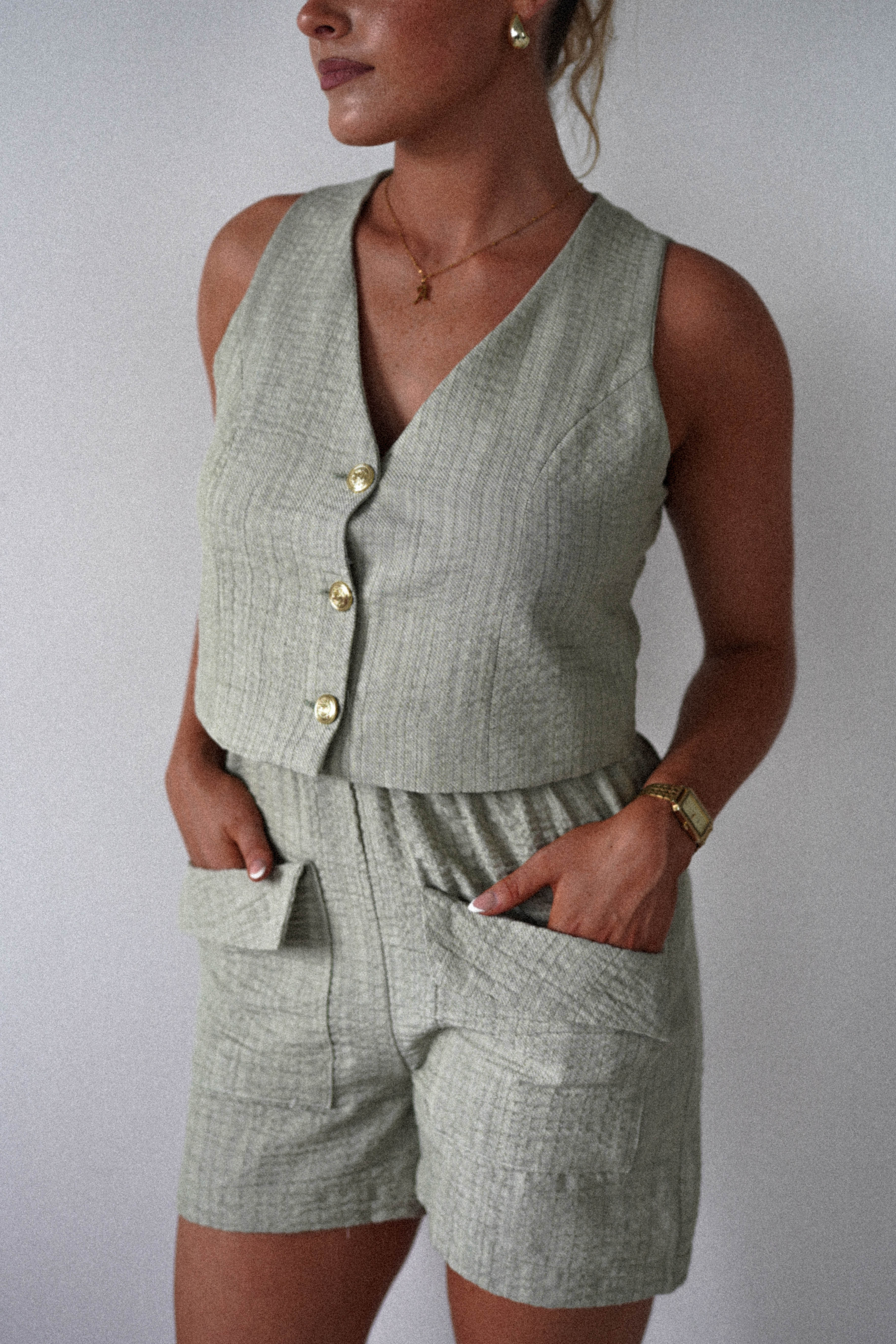 Sonia Waistcoat and Shorts Set | Light Green | Oh Hello Clothing | S (8)