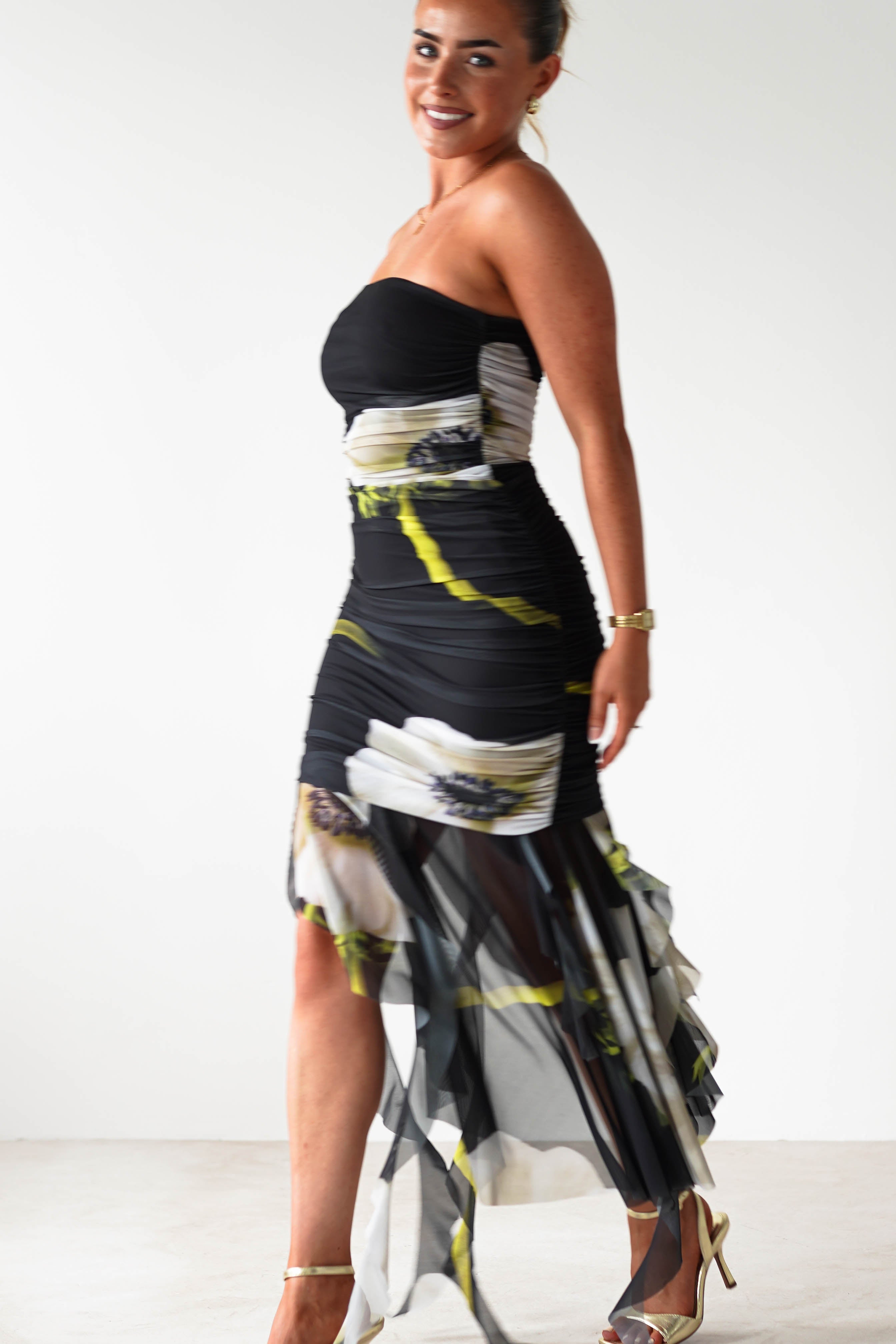 Kristie Strapless Mesh Midi Dress | Black | Oh Hello Clothing | S (8)