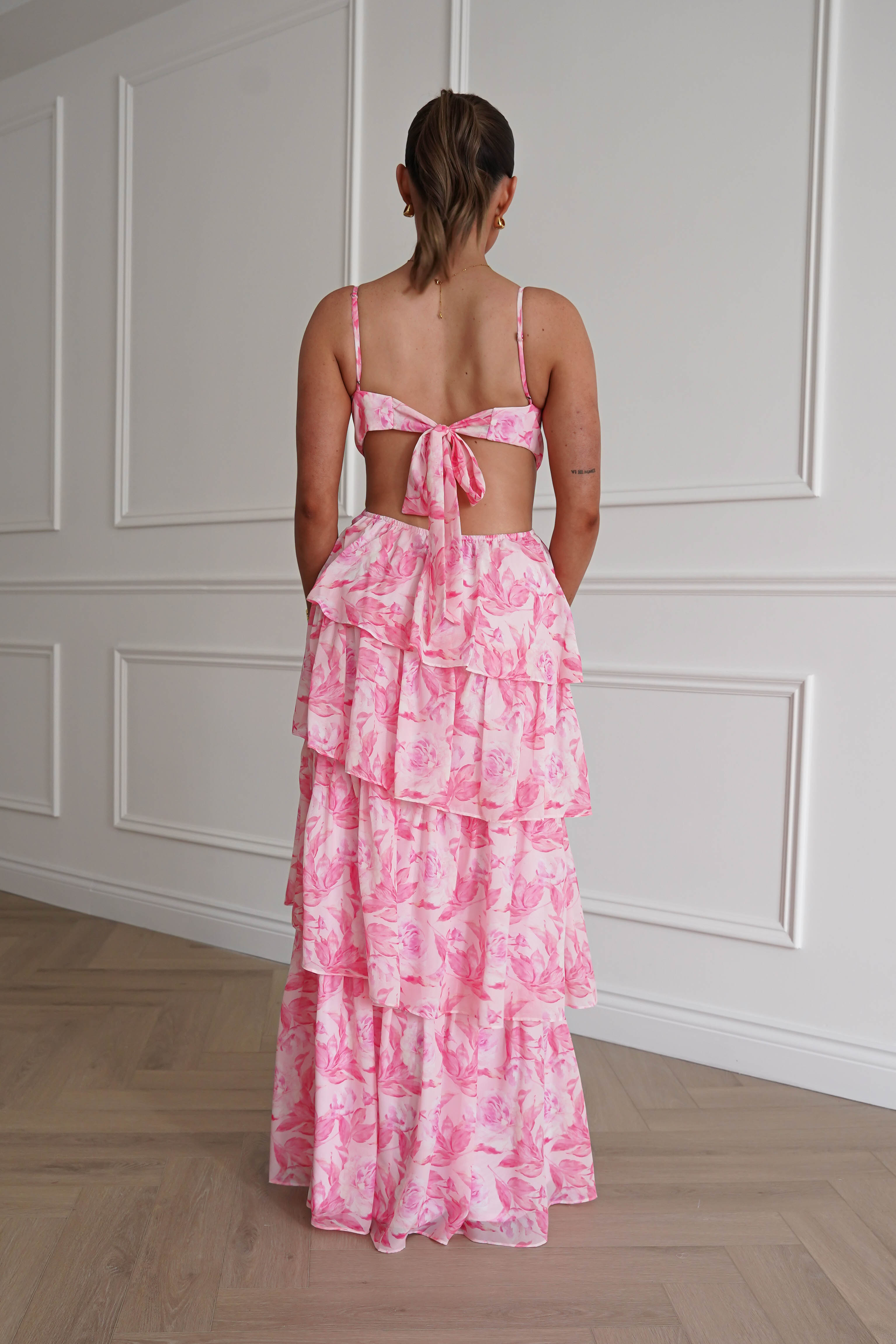 Oh Hello Clothing Women > Clothing > Dresses 1* DONE - SAMPLE- SAME STYLE AS Elouise Floral Tiered Maxi Dress PINK