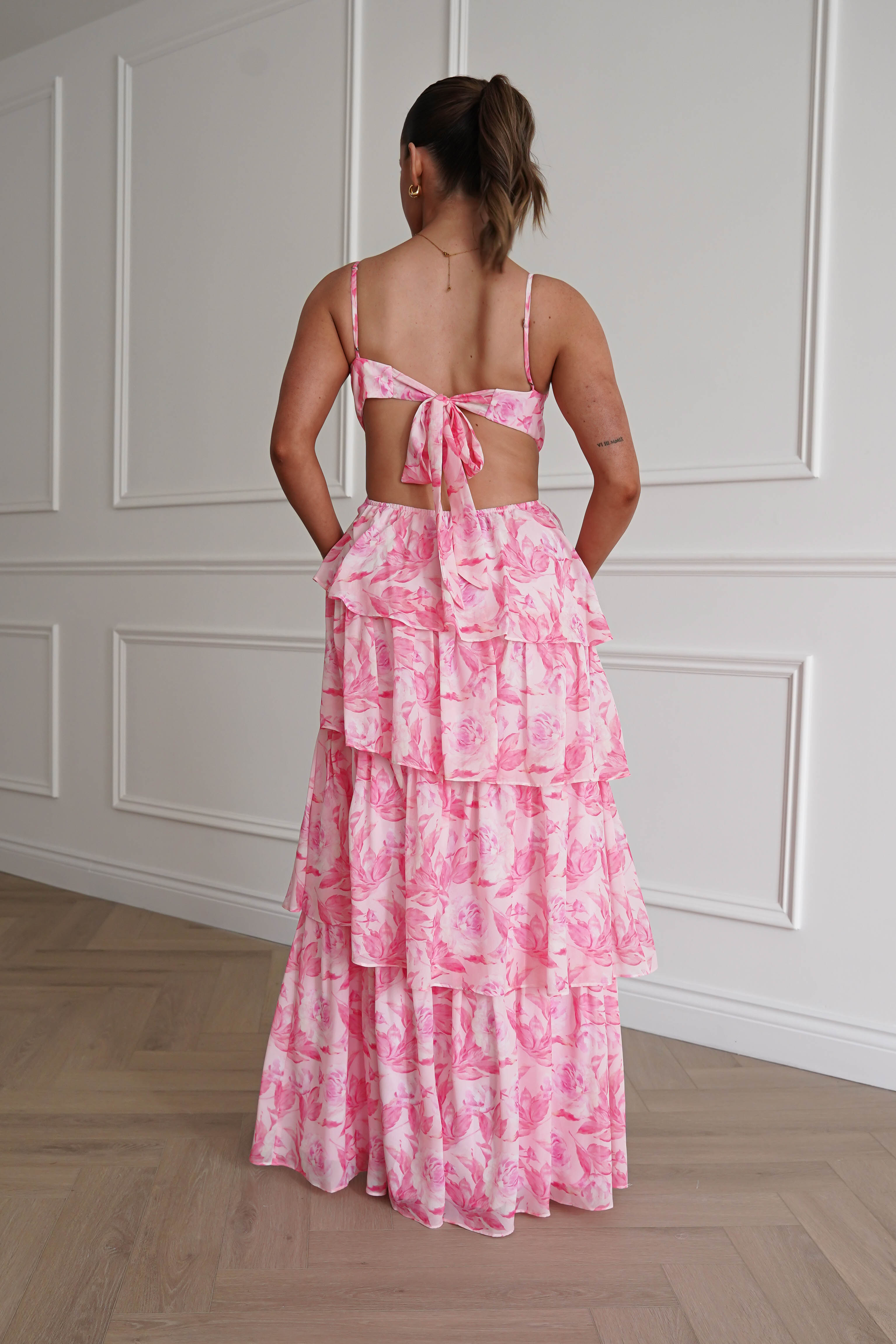 Oh Hello Clothing Women > Clothing > Dresses 1* DONE - SAMPLE- SAME STYLE AS Elouise Floral Tiered Maxi Dress PINK
