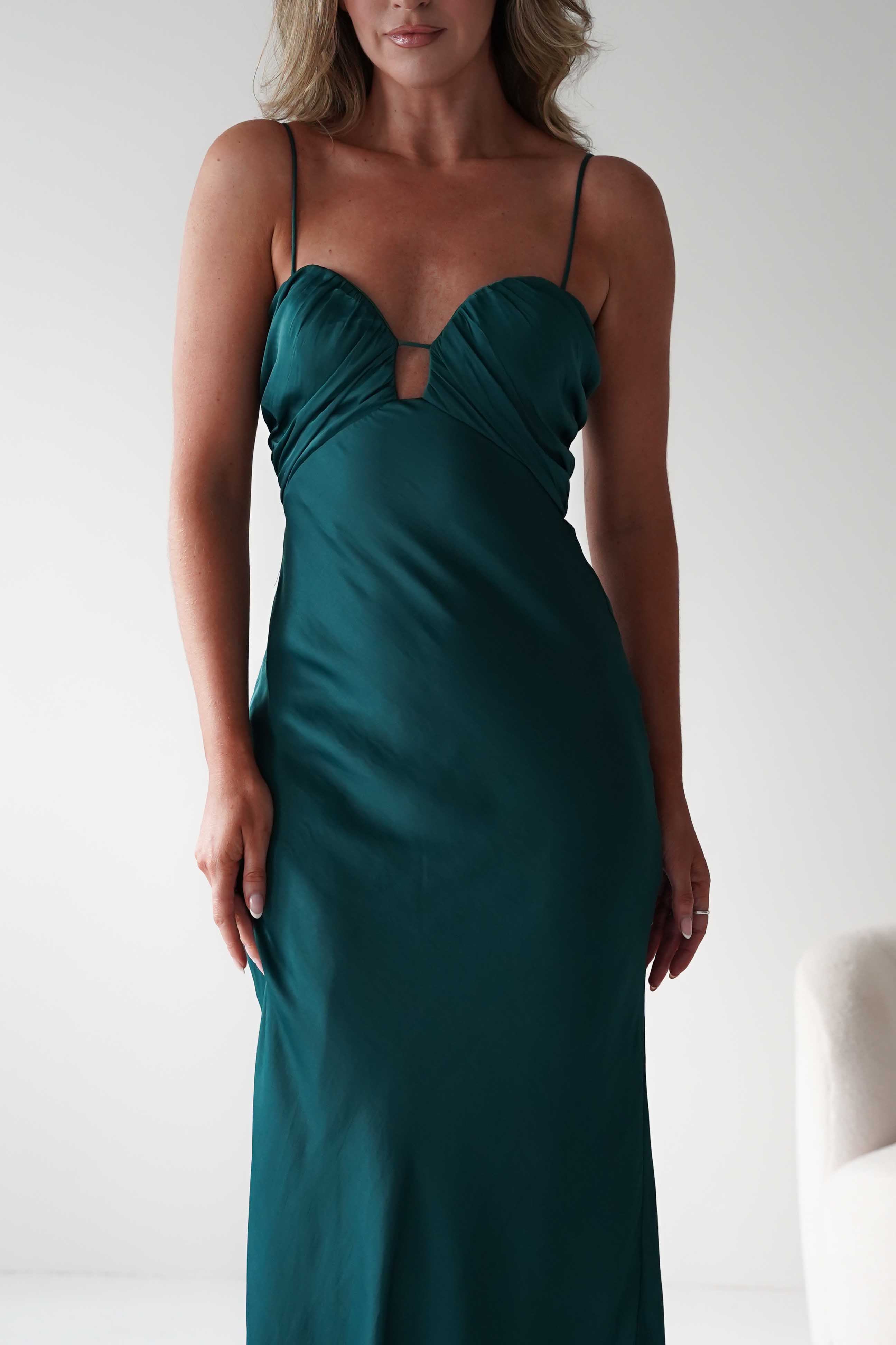 FACTORY 1*DONE-SASHA-64363B01- DARK GREEN MAXI DRESS WITH STRAPS