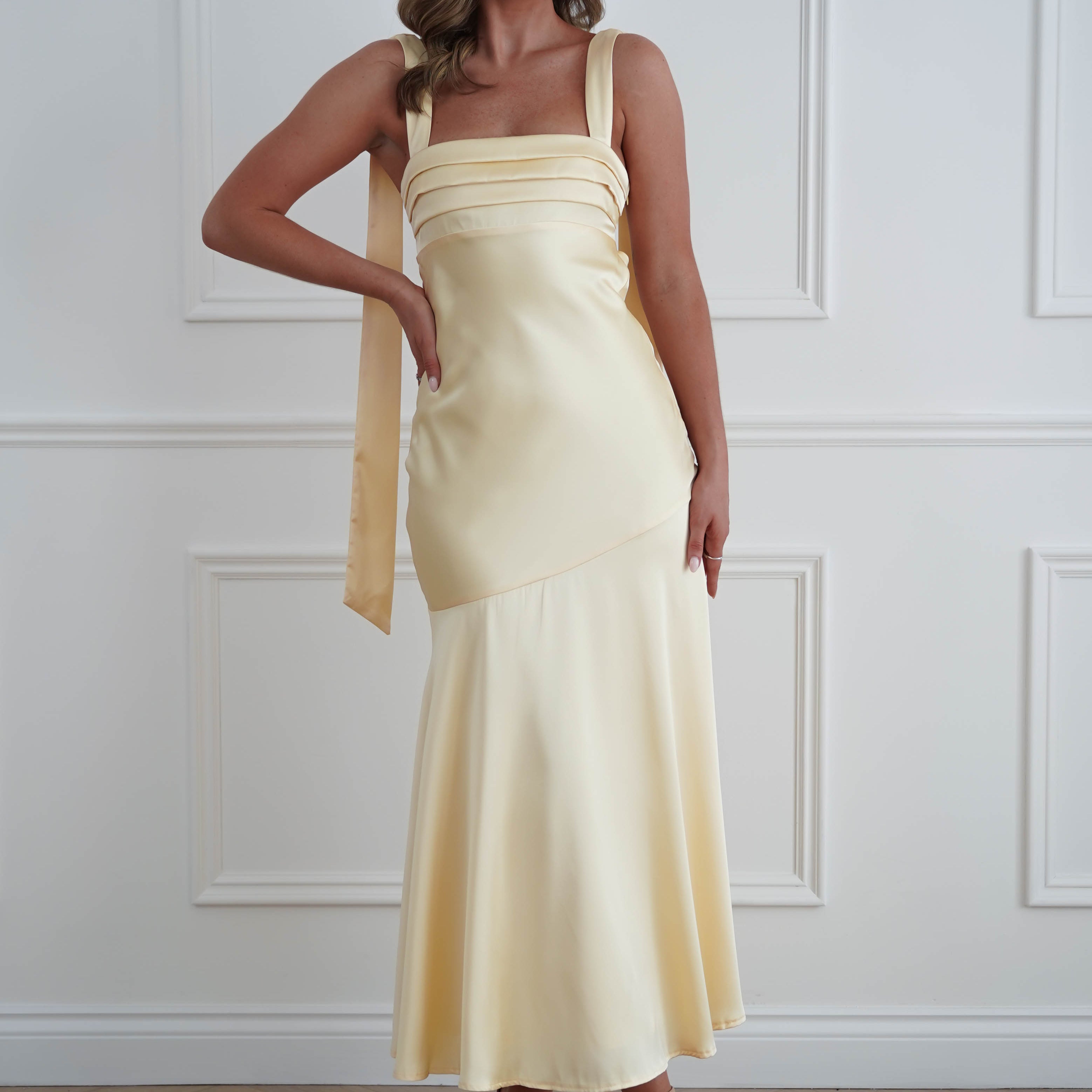 Oh Hello Clothing Women > Clothing > Dresses 1*DONE*SASHA- 64850j02- Butter Yellow Tie-Back Midi Dress