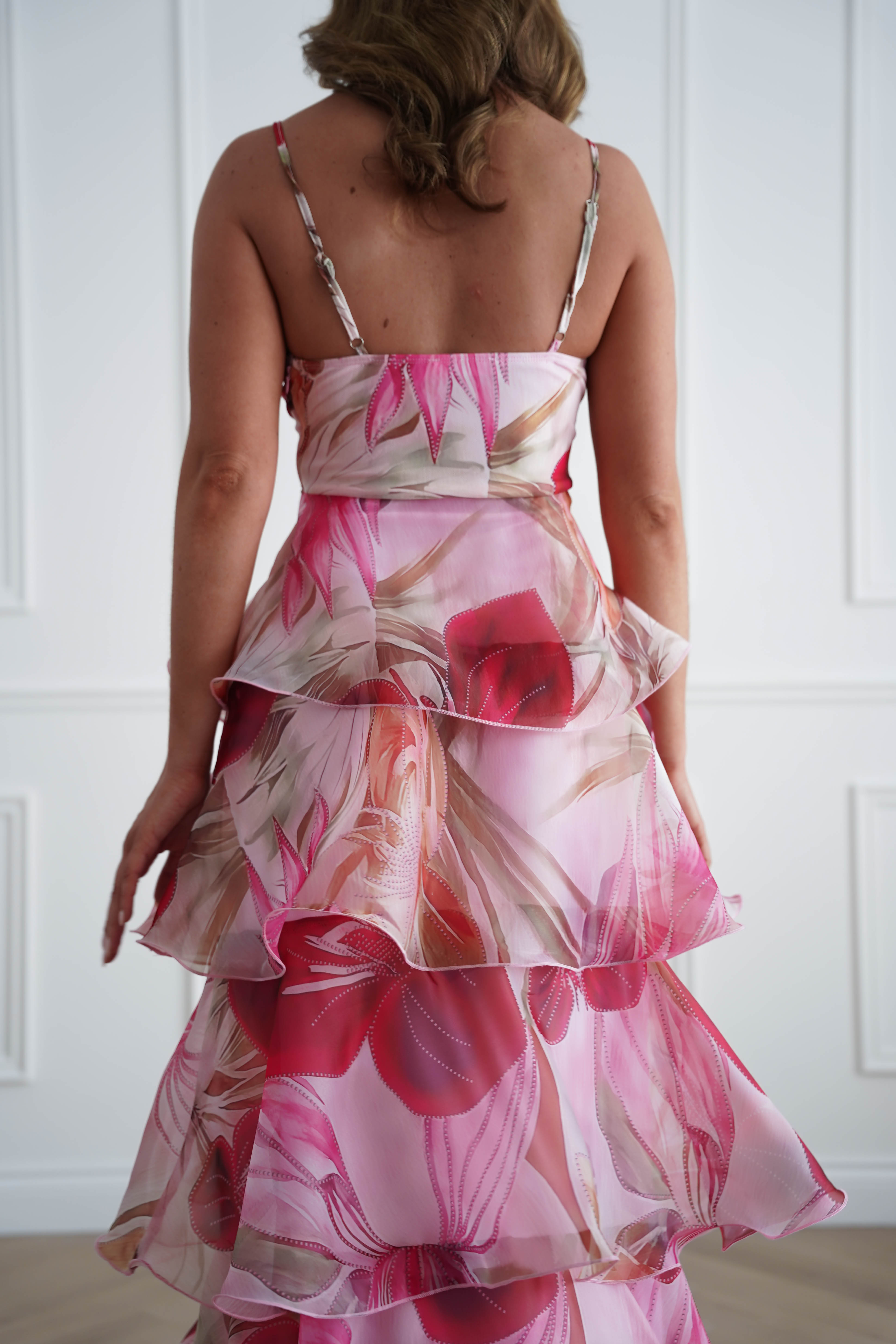 Oh Hello Clothing Women > Clothing > Dresses 1*DONE*SASHA- 64994W01- Pink Floral Tiered Ruffle Maxi Dress