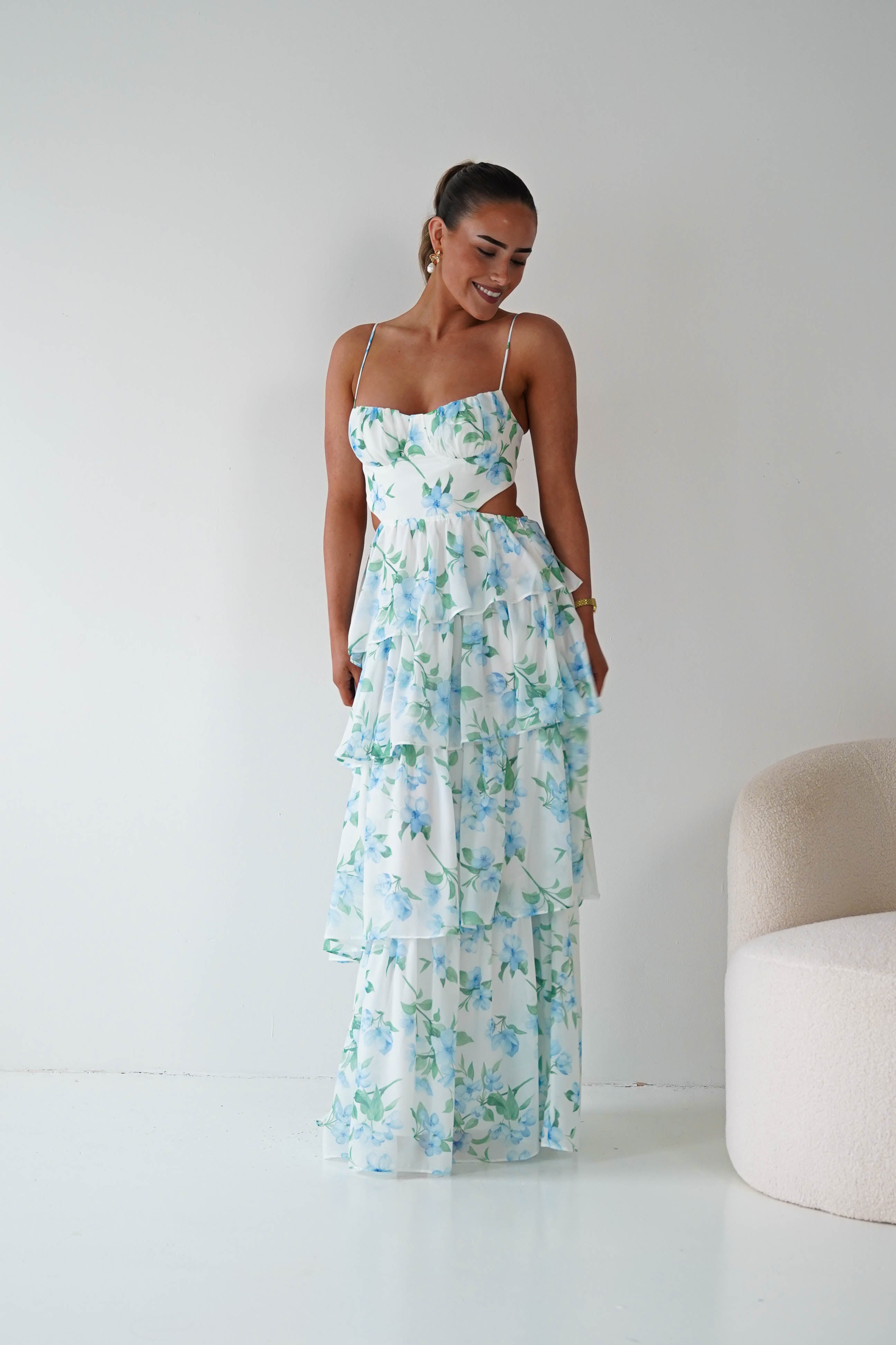 Oh Hello Clothing Women > Clothing > Dresses 1*DONE -SASHA-65057D- Blue Floral Tiered Midi Dress