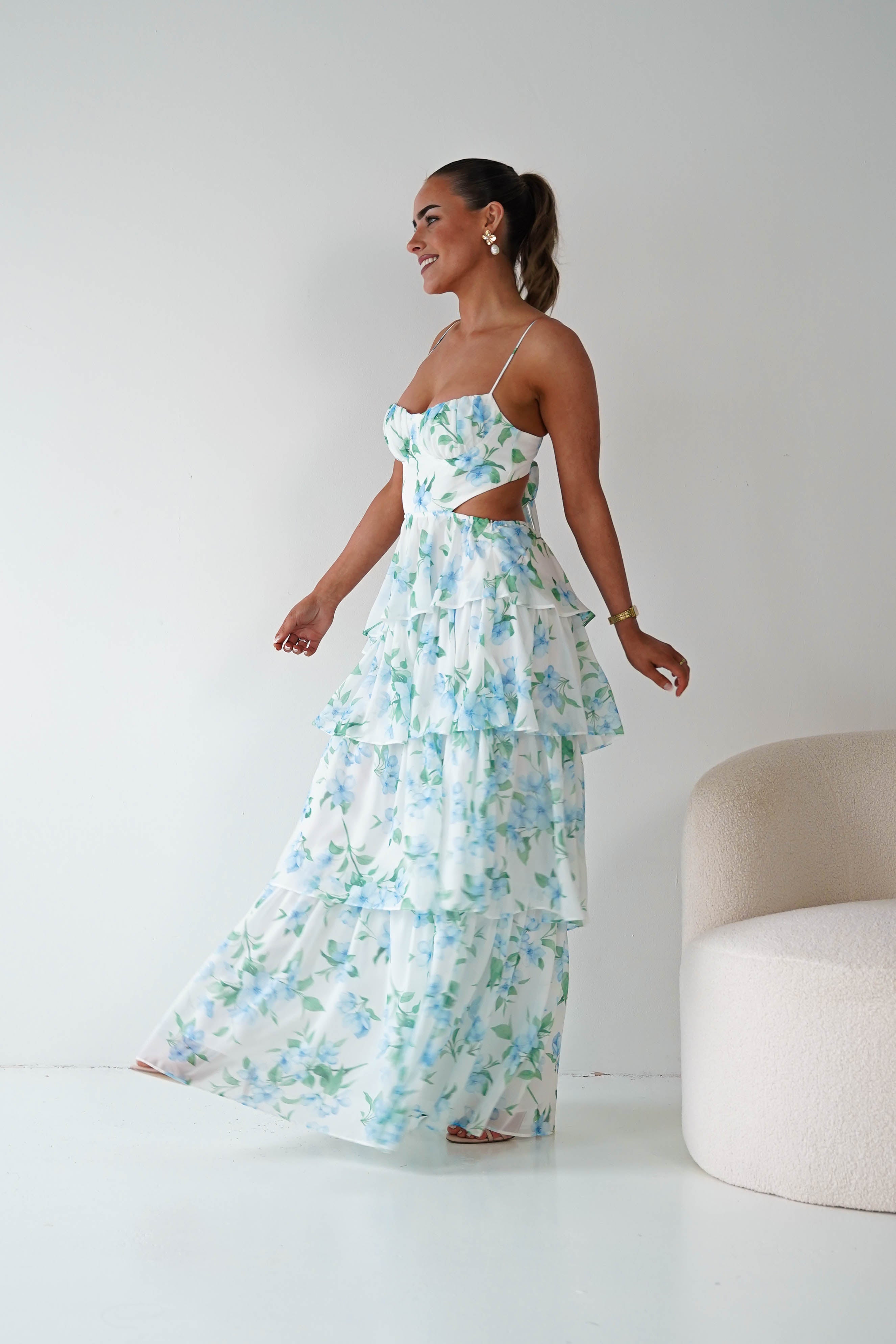 Oh Hello Clothing Women > Clothing > Dresses 1*DONE -SASHA-65057D- Blue Floral Tiered Midi Dress
