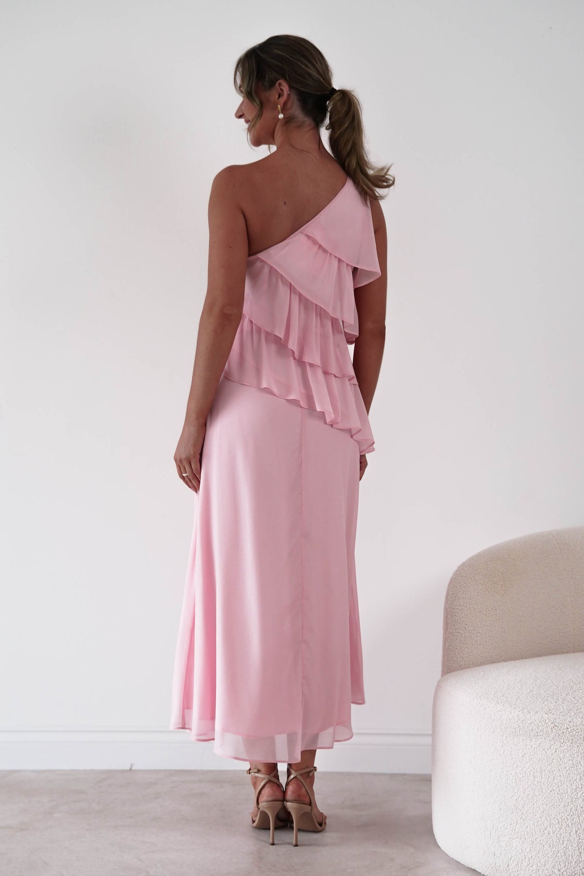 Oh Hello Clothing Women > Clothing > Dresses 1*DONE*SASHA-A65183D-Pink Asymmetric Ruffle Maxi Dress