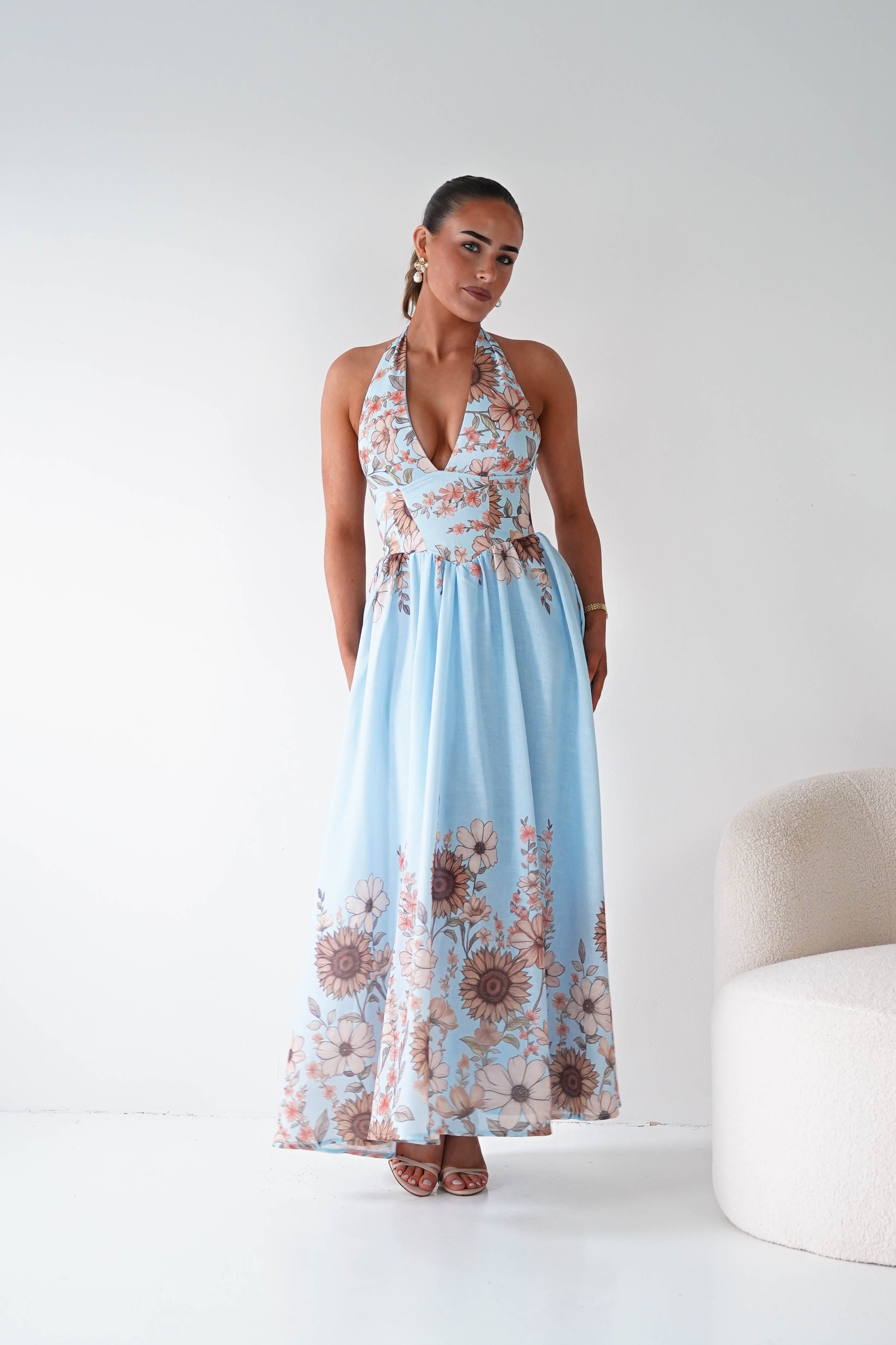 Oh Hello Clothing Women > Clothing > Dresses 1*DONE -SASHA-Blue Floral halter Maxi Dress-64784D05 (Copy)