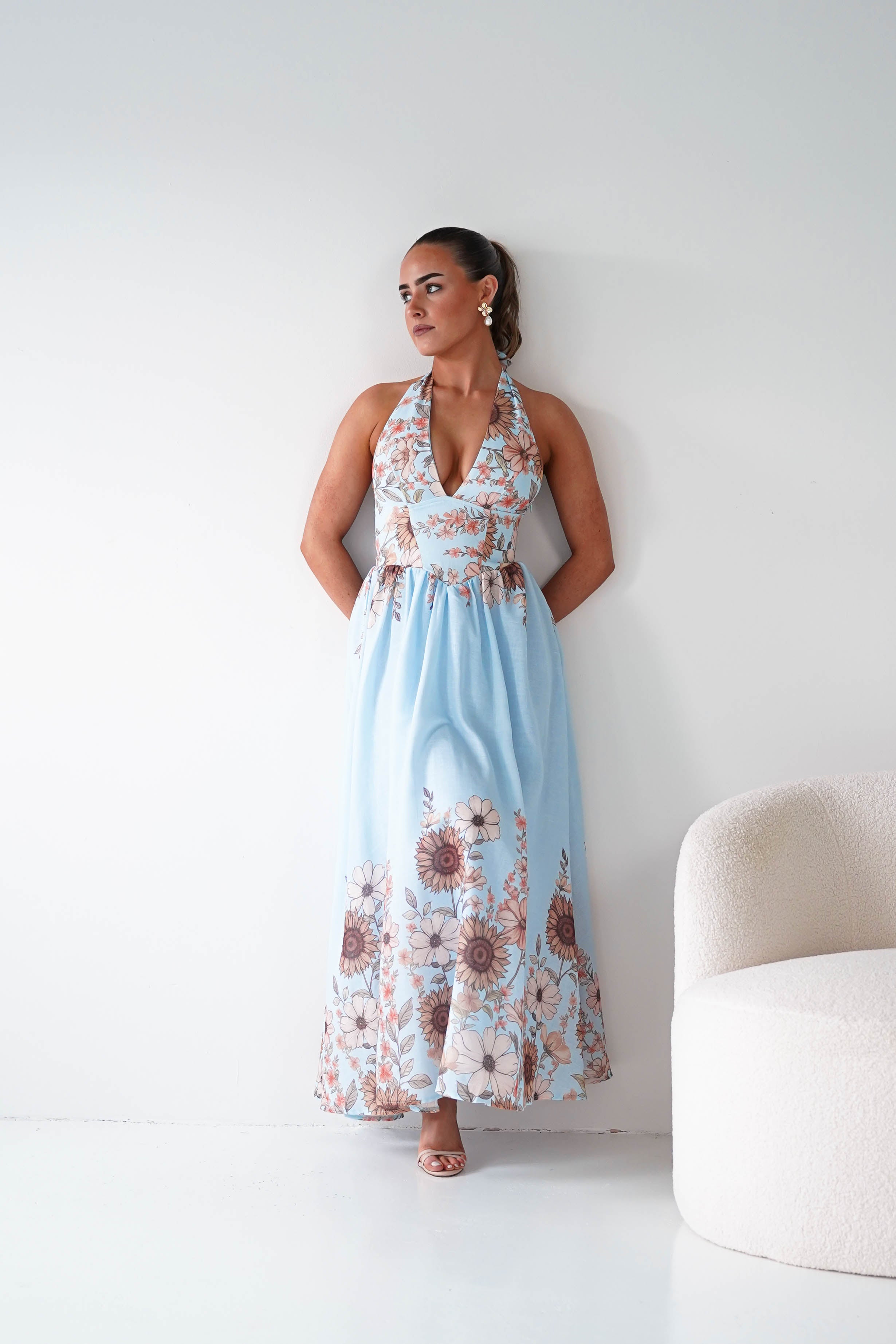 Oh Hello Clothing Women > Clothing > Dresses 1*DONE -SASHA-Blue Floral halter Maxi Dress-64784D05 (Copy)