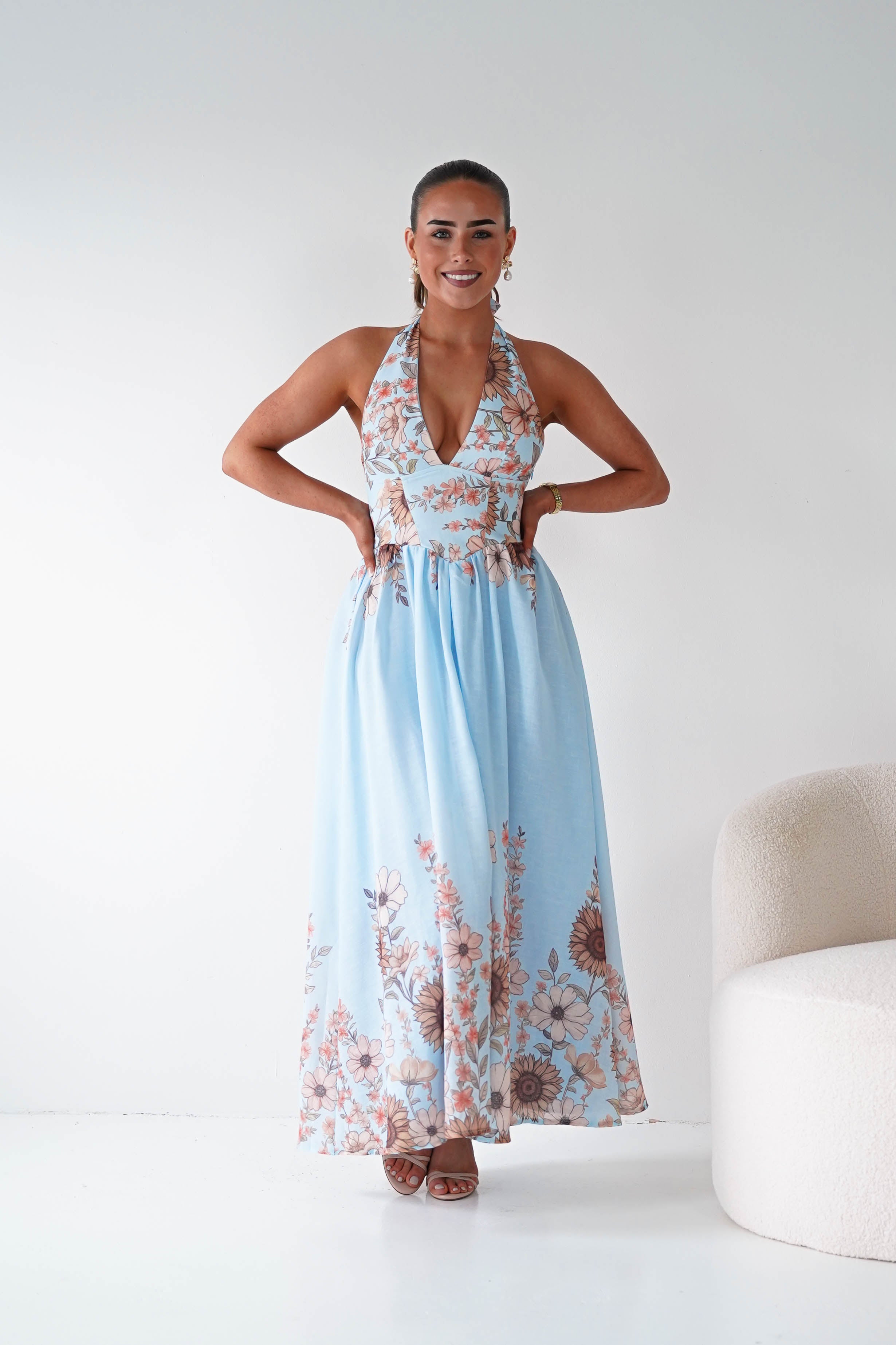 Oh Hello Clothing Women > Clothing > Dresses 1*DONE -SASHA-Blue Floral halter Maxi Dress-64784D05 (Copy)