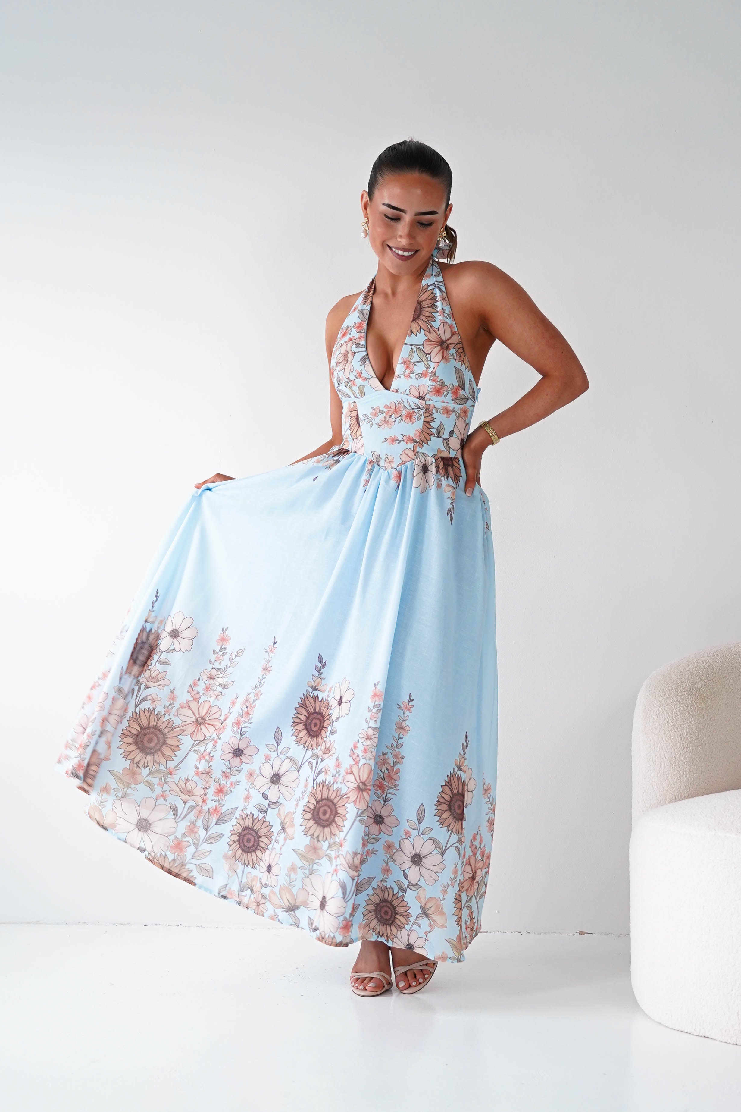 Oh Hello Clothing Women > Clothing > Dresses 1*DONE -SASHA-Blue Floral halter Maxi Dress-64784D05 (Copy)