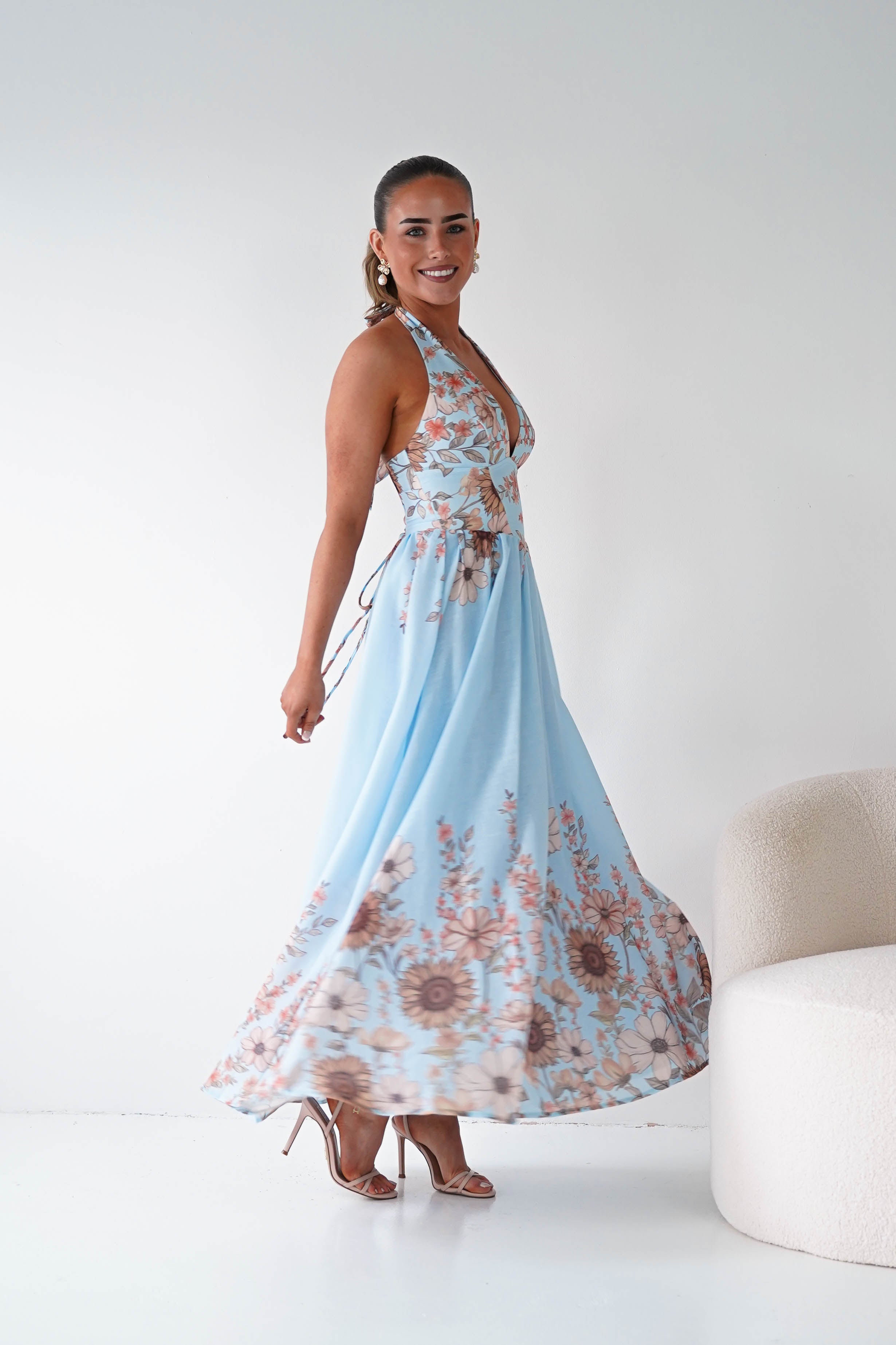 Oh Hello Clothing Women > Clothing > Dresses 1*DONE -SASHA-Blue Floral halter Maxi Dress-64784D05 (Copy)