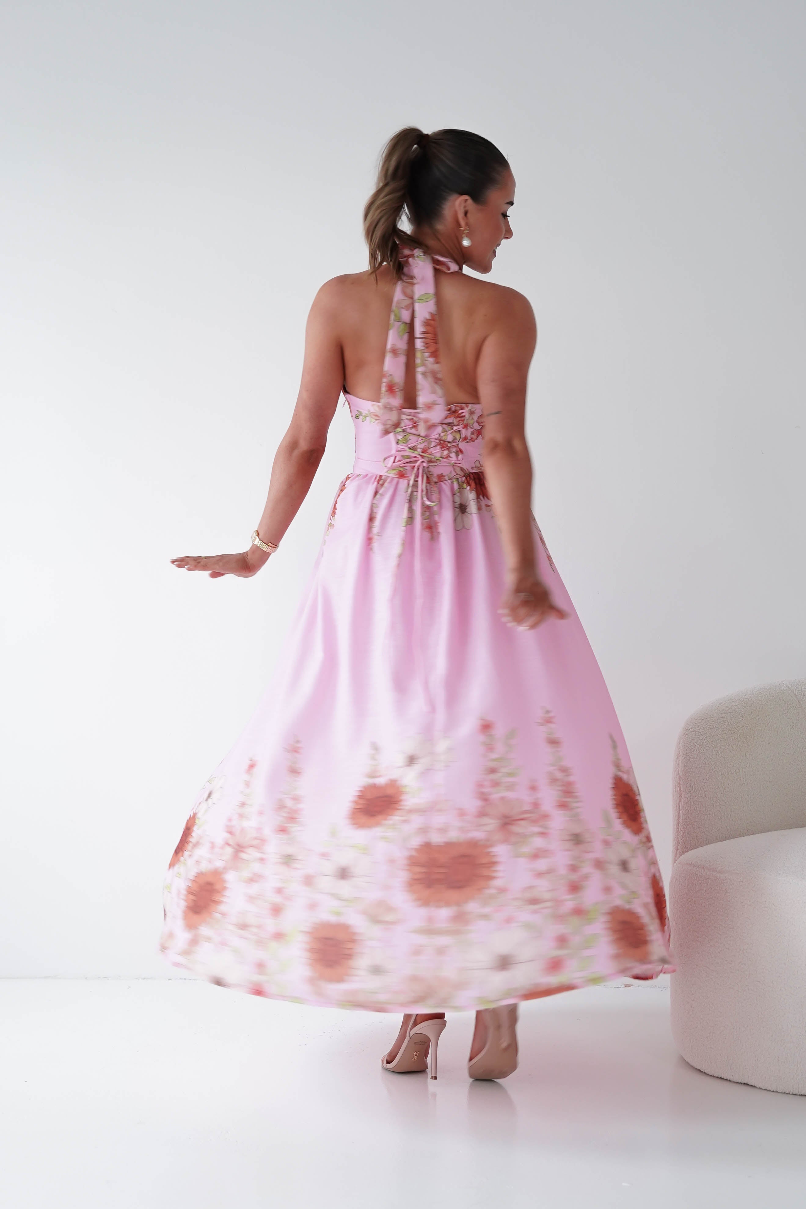 Oh Hello Clothing Women > Clothing > Dresses 1*DONE -SASHA-Pink Floral halter Maxi Dress-64784D05