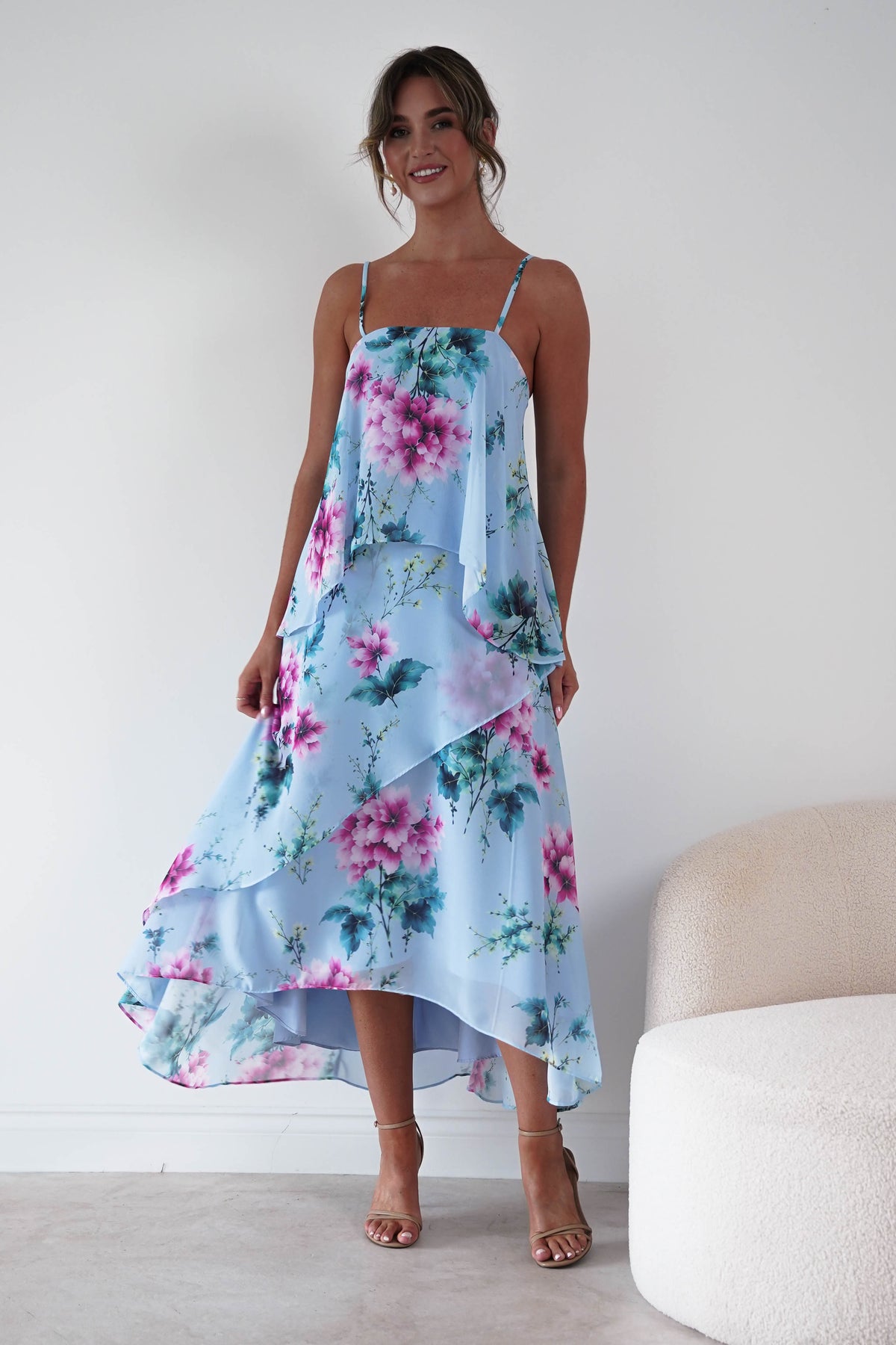 Oh Hello Clothing Women > Clothing > Dresses 1*DONE*SASHA-S65193F-Blue Floral Layered Chiffon Maxi Dress