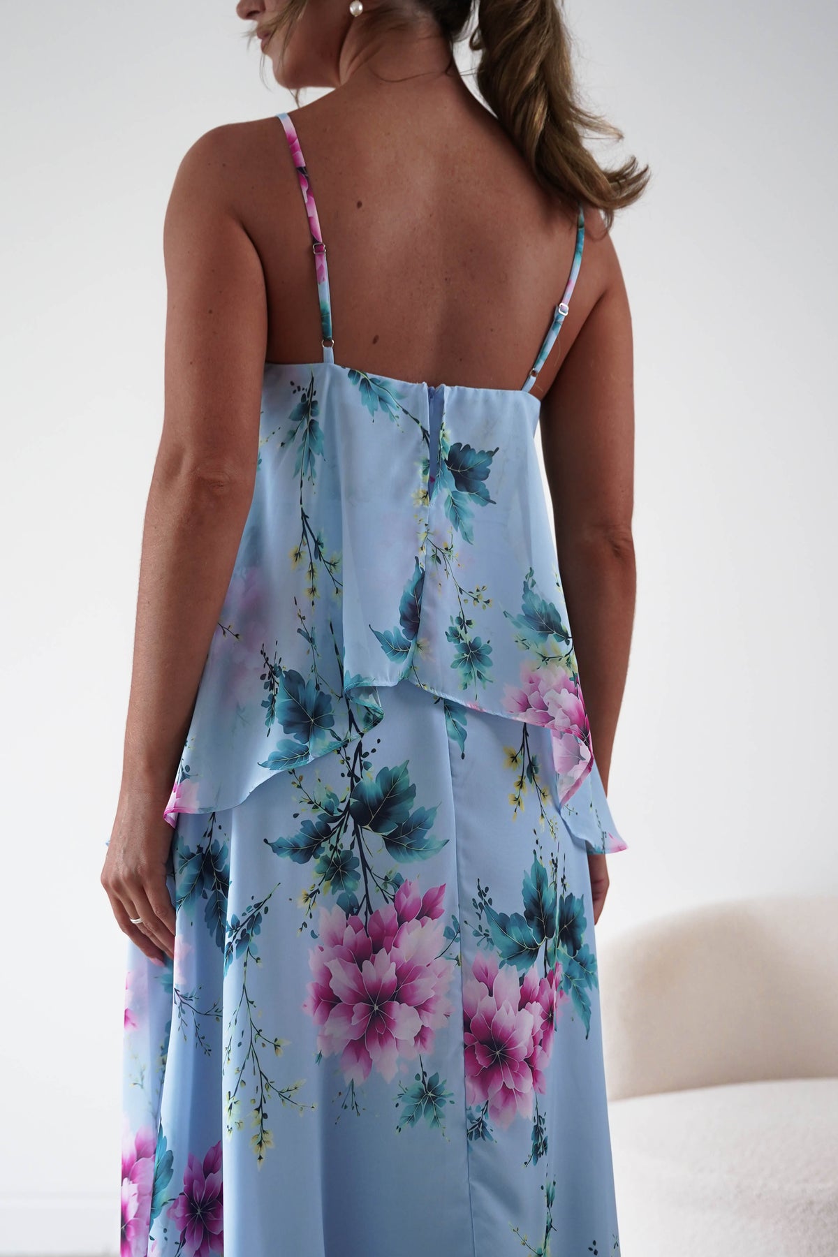 Oh Hello Clothing Women > Clothing > Dresses 1*DONE*SASHA-S65193F-Blue Floral Layered Chiffon Maxi Dress