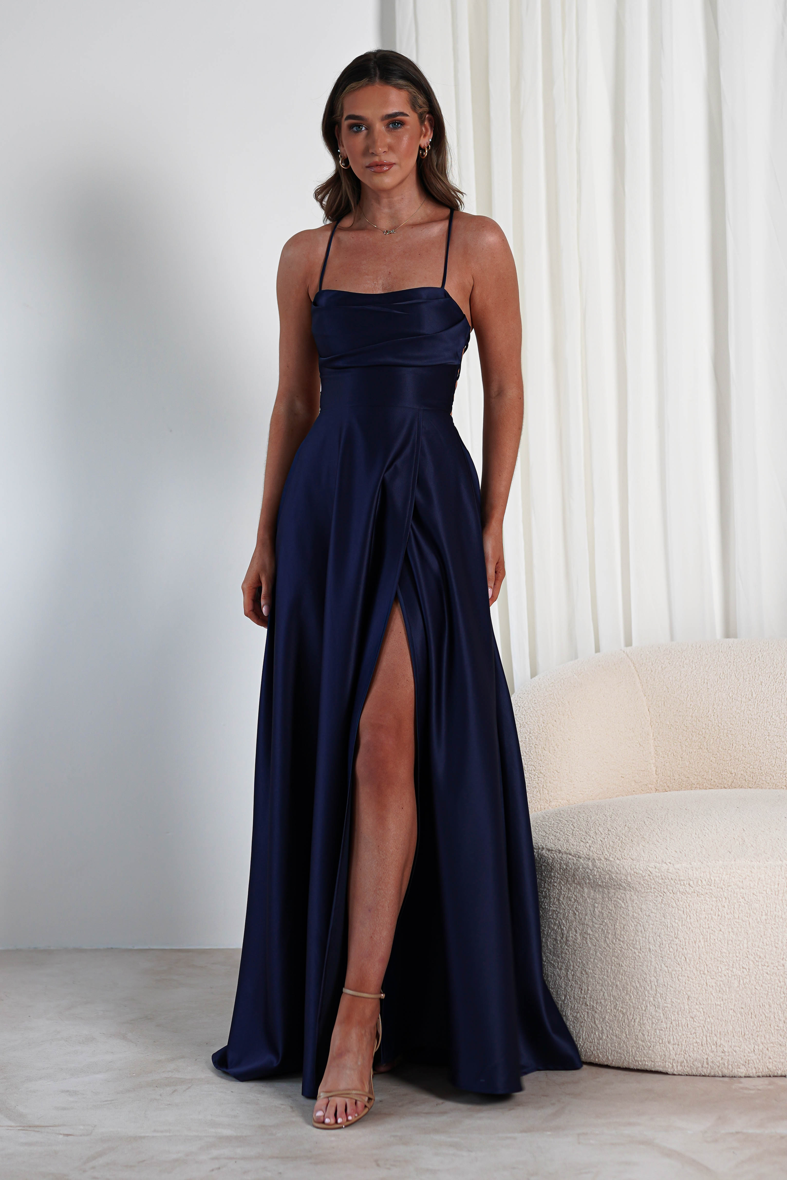 Shantal Satin Gown | Navy | Oh Hello Clothing | XS (6)