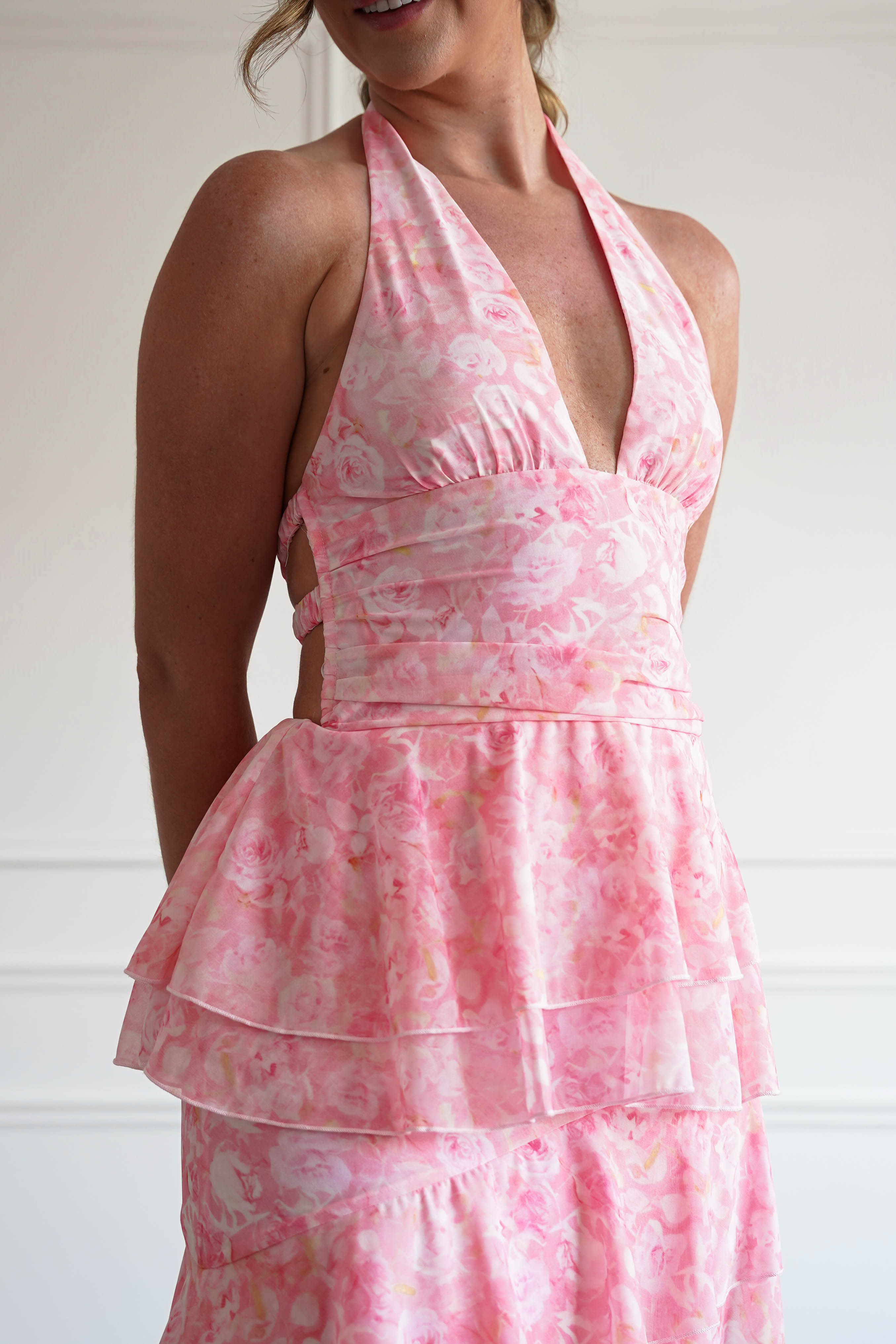 Oh Hello Clothing Women > Clothing > Dresses 1*DONE- SHAREEN-WD09641-1-PINK Tiered Halter Maxi Dress (Copy)