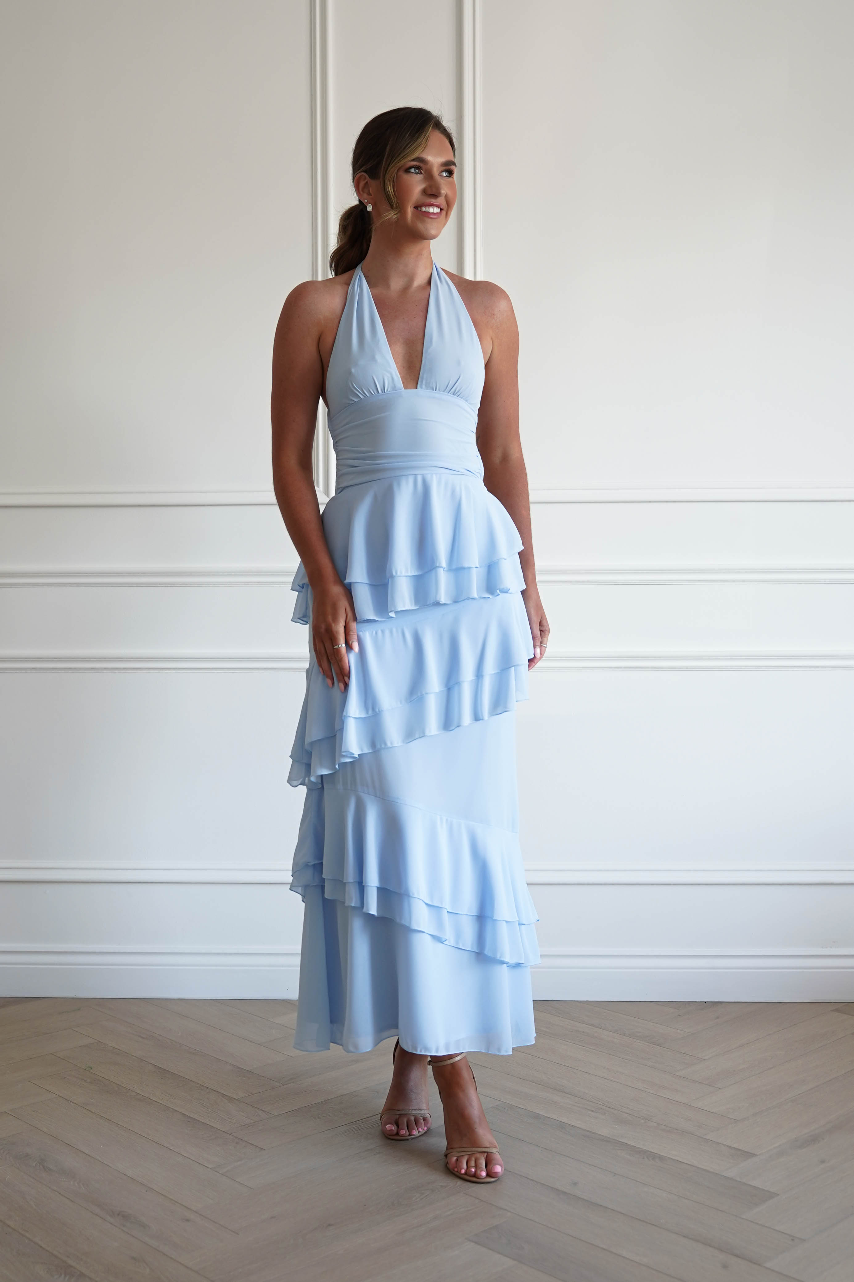 Oh Hello Clothing Women > Clothing > Dresses 1*DONE- SHAREEN-WD09641-BLUE Tiered Halter Maxi Dress