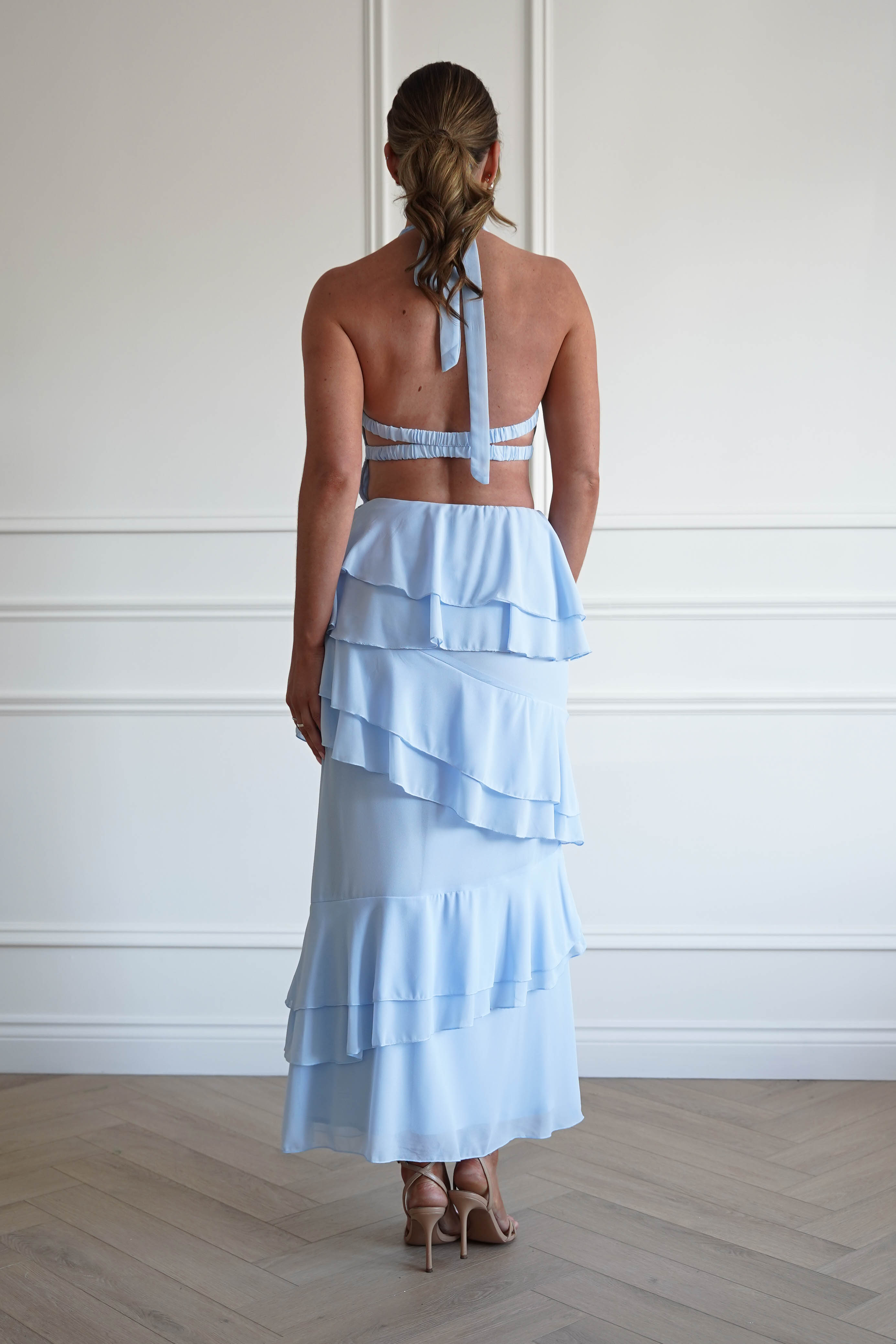 Oh Hello Clothing Women > Clothing > Dresses 1*DONE- SHAREEN-WD09641-BLUE Tiered Halter Maxi Dress