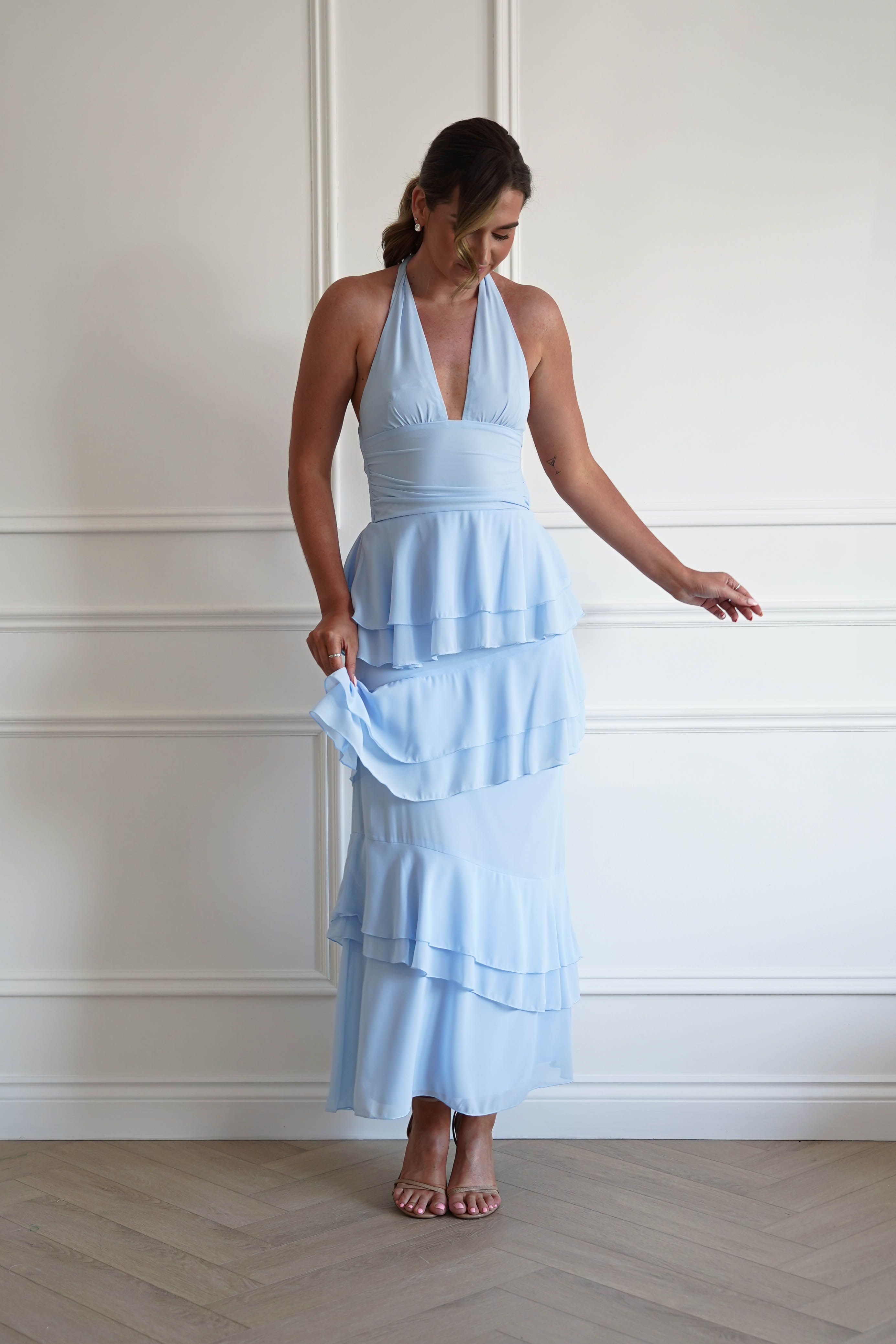 Oh Hello Clothing Women > Clothing > Dresses 1*DONE- SHAREEN-WD09641-BLUE Tiered Halter Maxi Dress