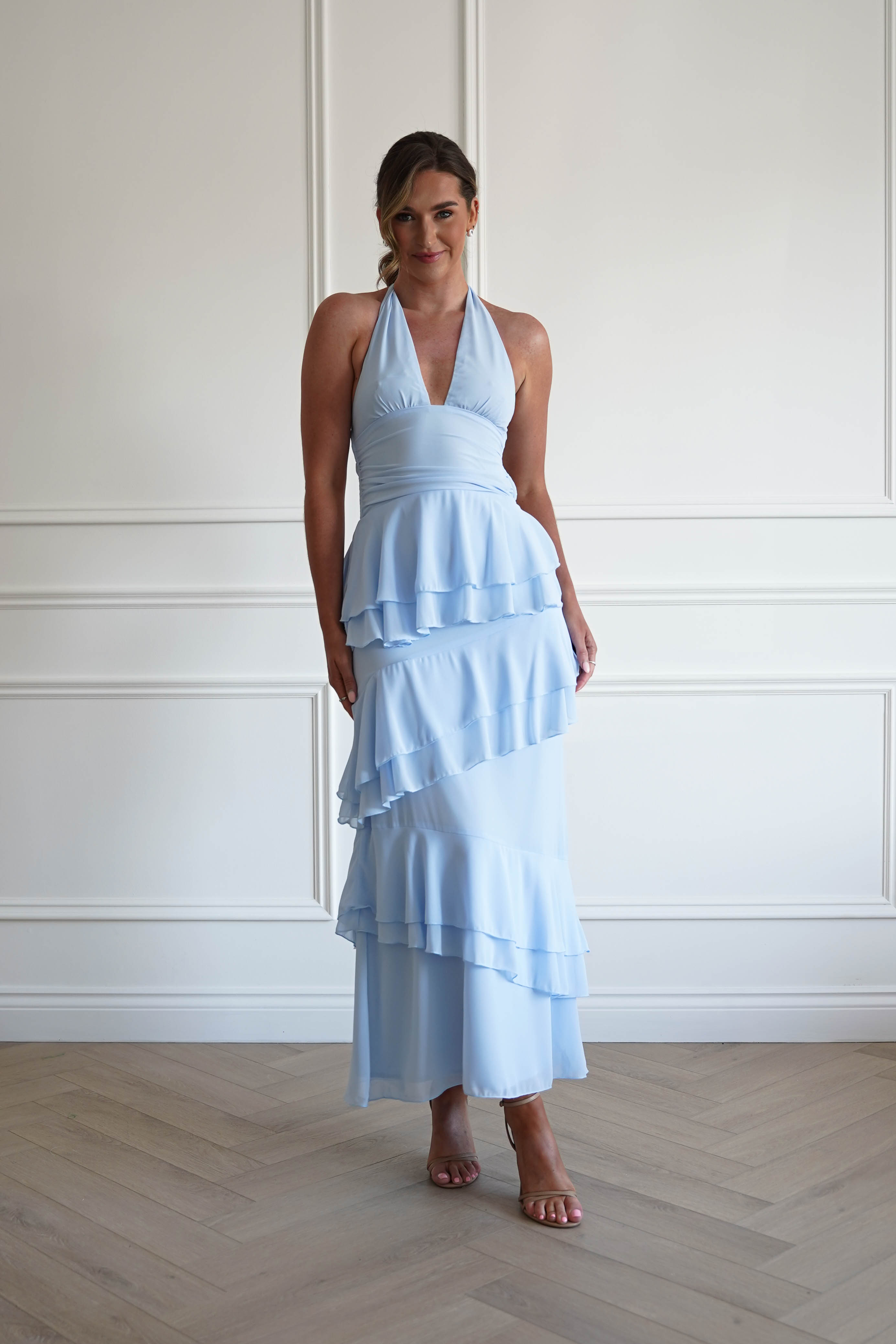 Oh Hello Clothing Women > Clothing > Dresses 1*DONE- SHAREEN-WD09641-BLUE Tiered Halter Maxi Dress