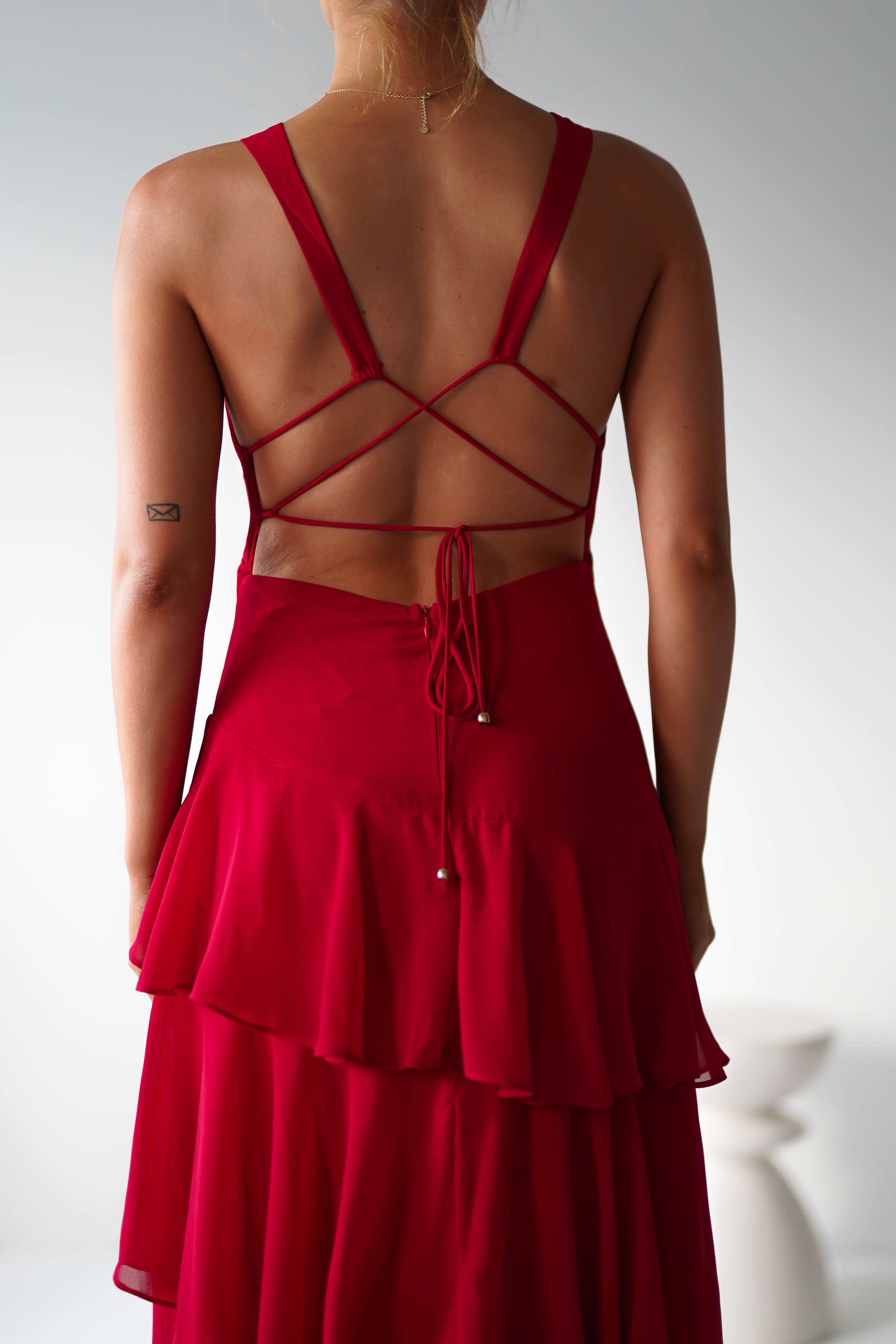 Andalusia Ruffle Maxi Dress | Red | Oh Hello Clothing | XS (6)