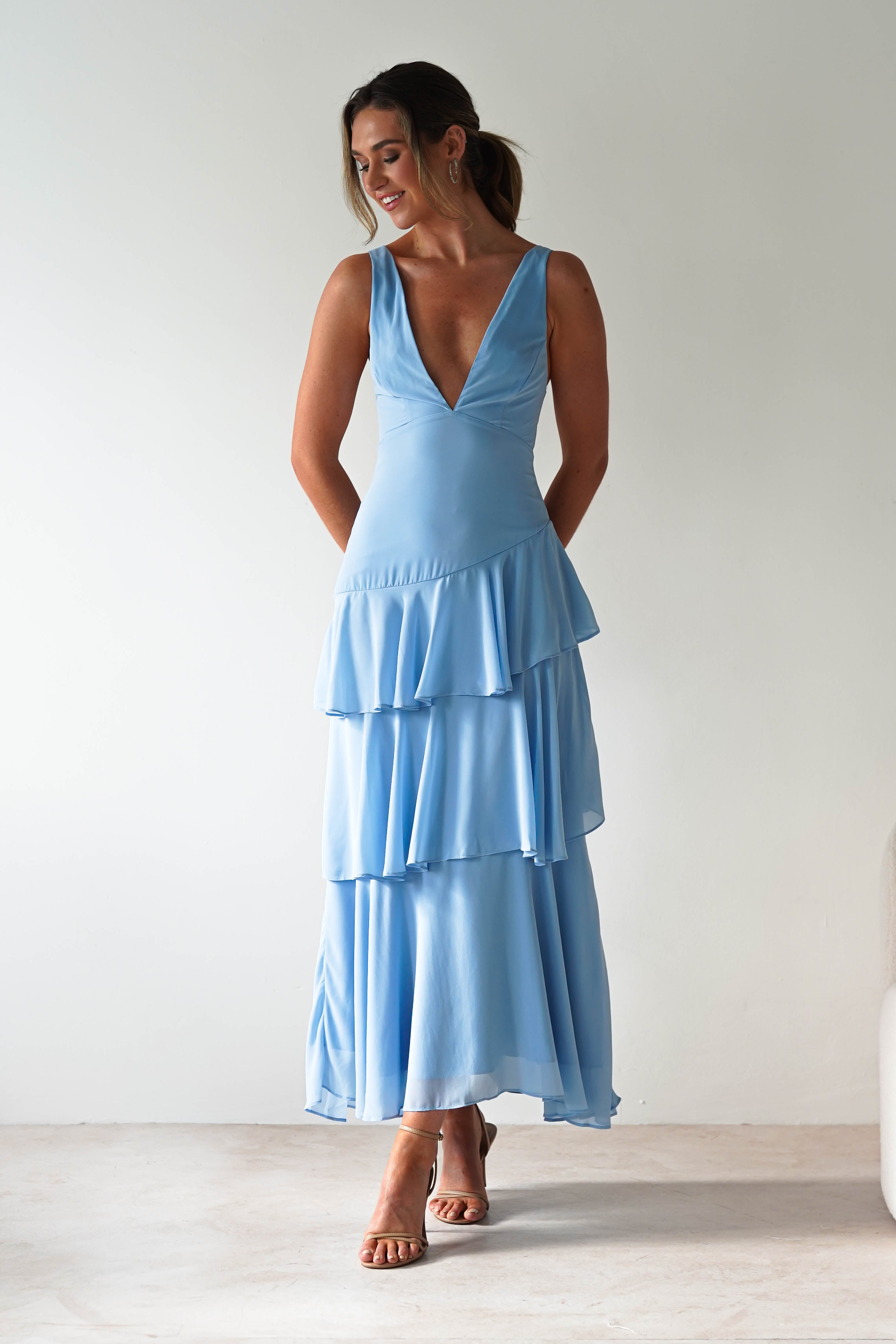 Andalusia Ruffle Maxi Dress | Blue | Oh Hello Clothing | XS (6)